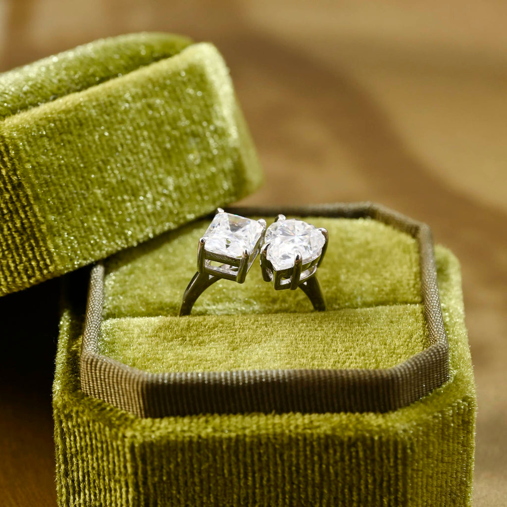 SquareJewelry radiant cut moissanite engagement ring Solid Gold Toi et Moi Radiant & Pear Cut Moissanite Engagement Ring