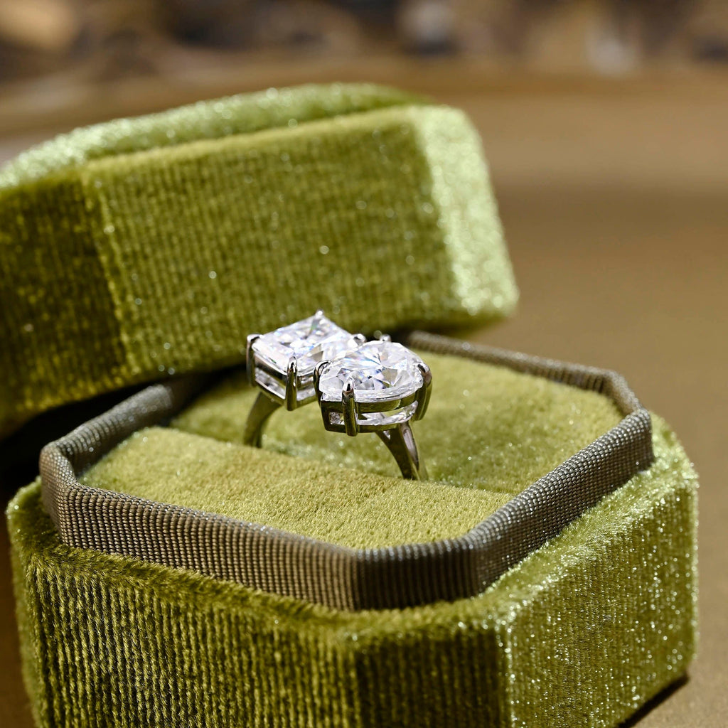 SquareJewelry radiant cut moissanite engagement ring Solid Gold Toi et Moi Radiant & Pear Cut Moissanite Engagement Ring