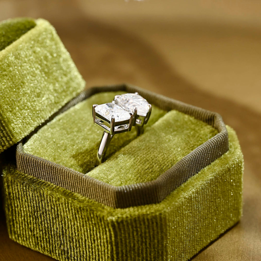 SquareJewelry radiant cut moissanite engagement ring Solid Gold Toi et Moi Radiant & Pear Cut Moissanite Engagement Ring