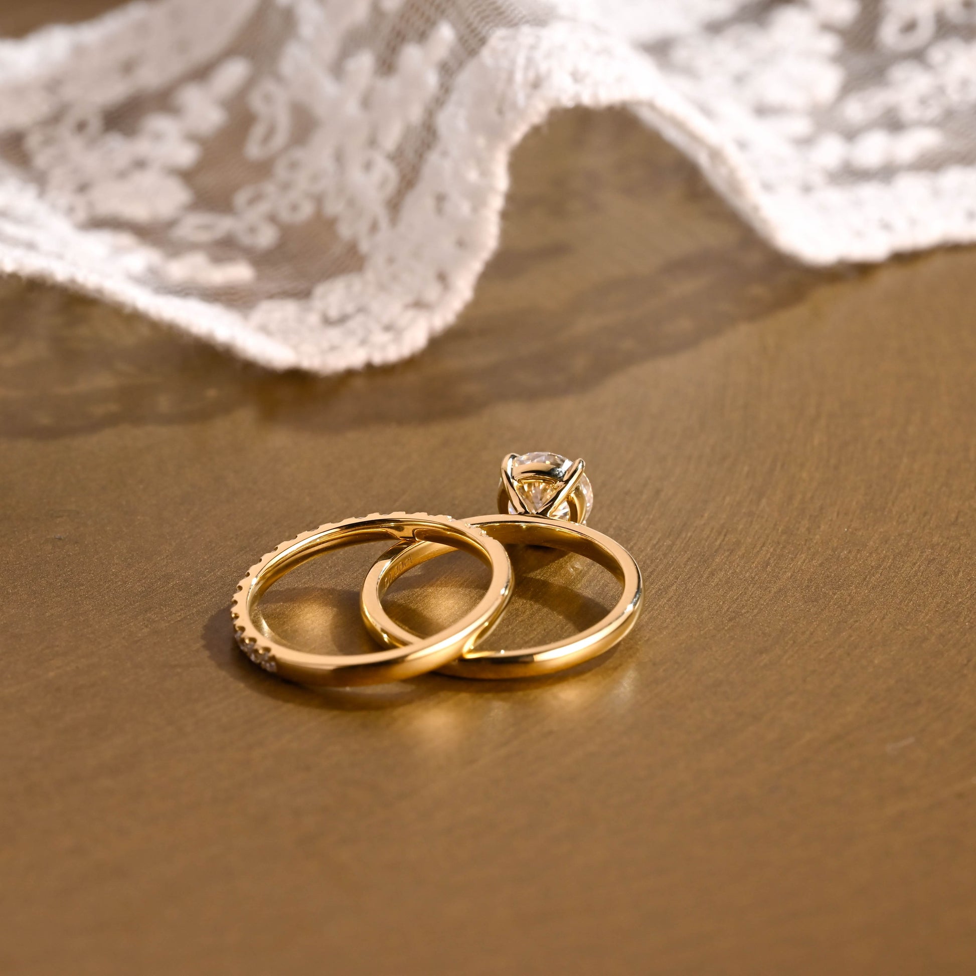 SquareJewelry round cut bridal set Dainty Round Cut Moissanite Wedding Ring Set