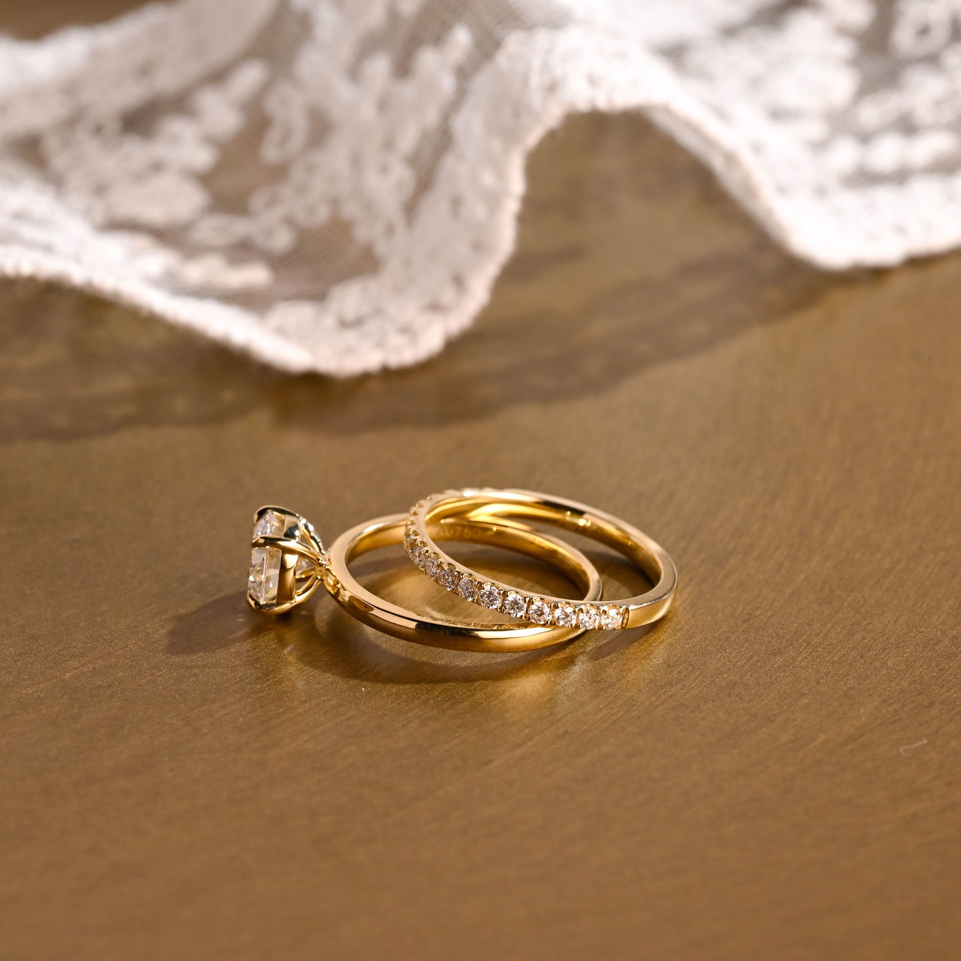 SquareJewelry round cut bridal set Dainty Round Cut Moissanite Wedding Ring Set