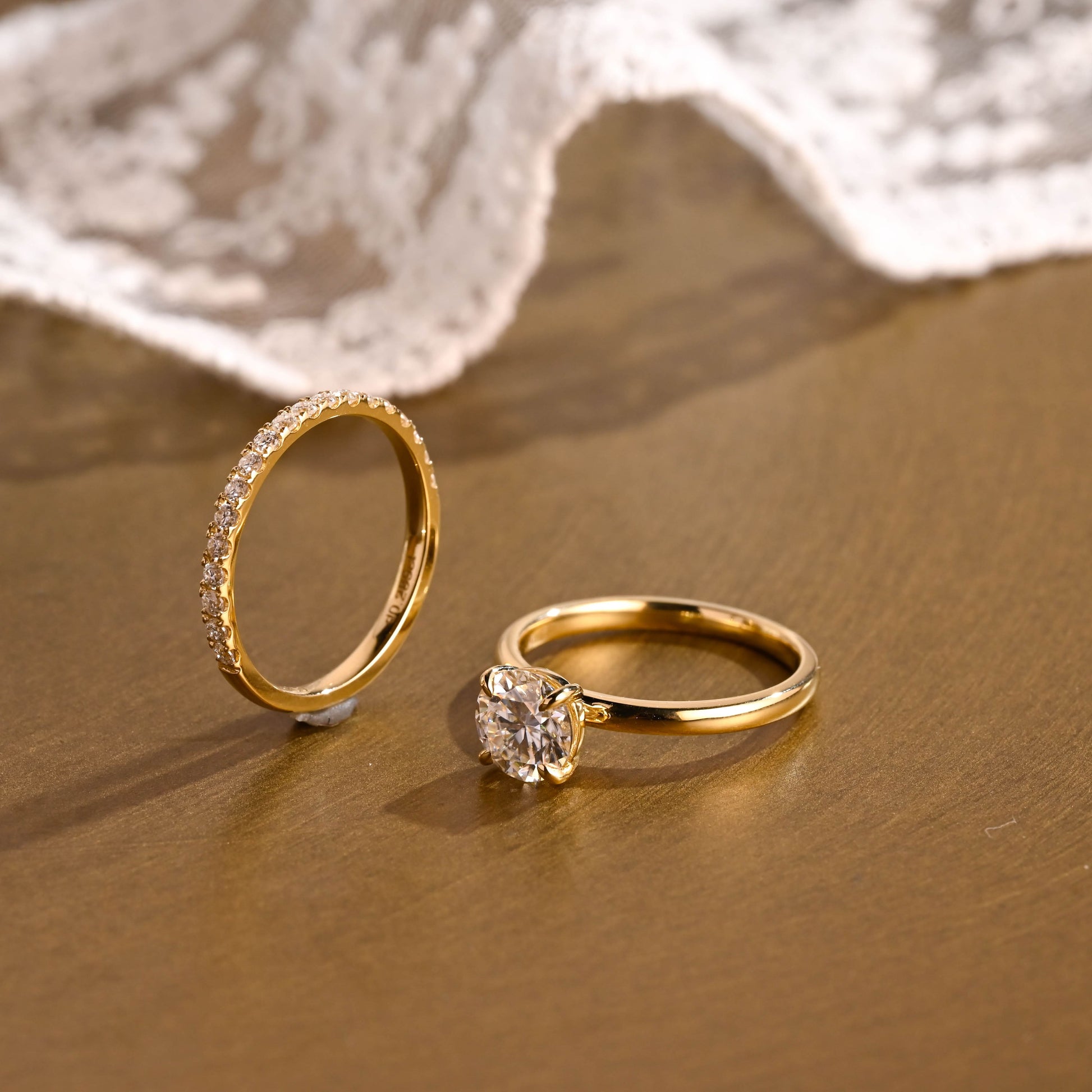 SquareJewelry round cut bridal set Dainty Round Cut Moissanite Wedding Ring Set