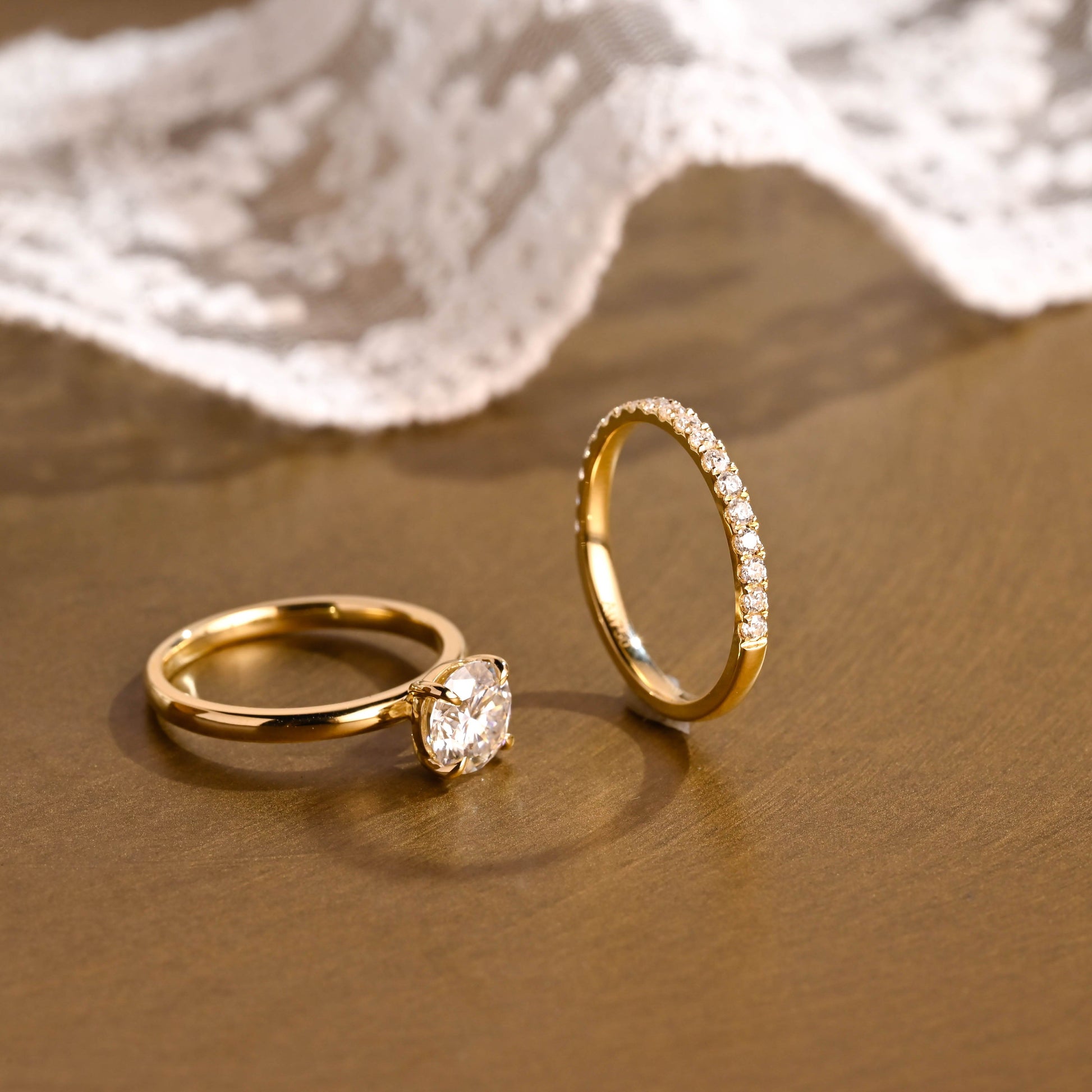 SquareJewelry round cut bridal set Dainty Round Cut Moissanite Wedding Ring Set