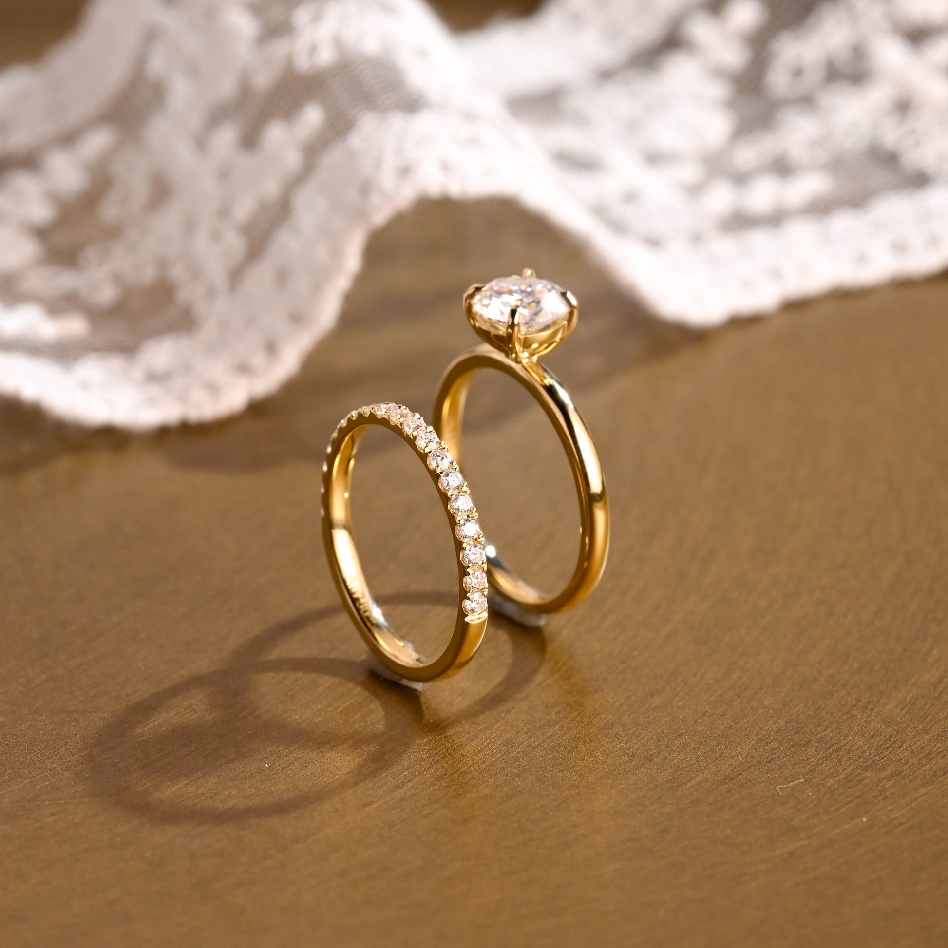 SquareJewelry round cut bridal set Dainty Round Cut Moissanite Wedding Ring Set