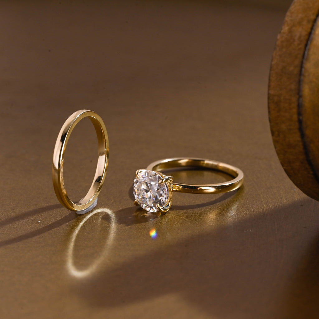 SquareJewelry round cut bridal set Solid Gold Dainty Solitaire Round Cut Moissanite Wedding Ring Set
