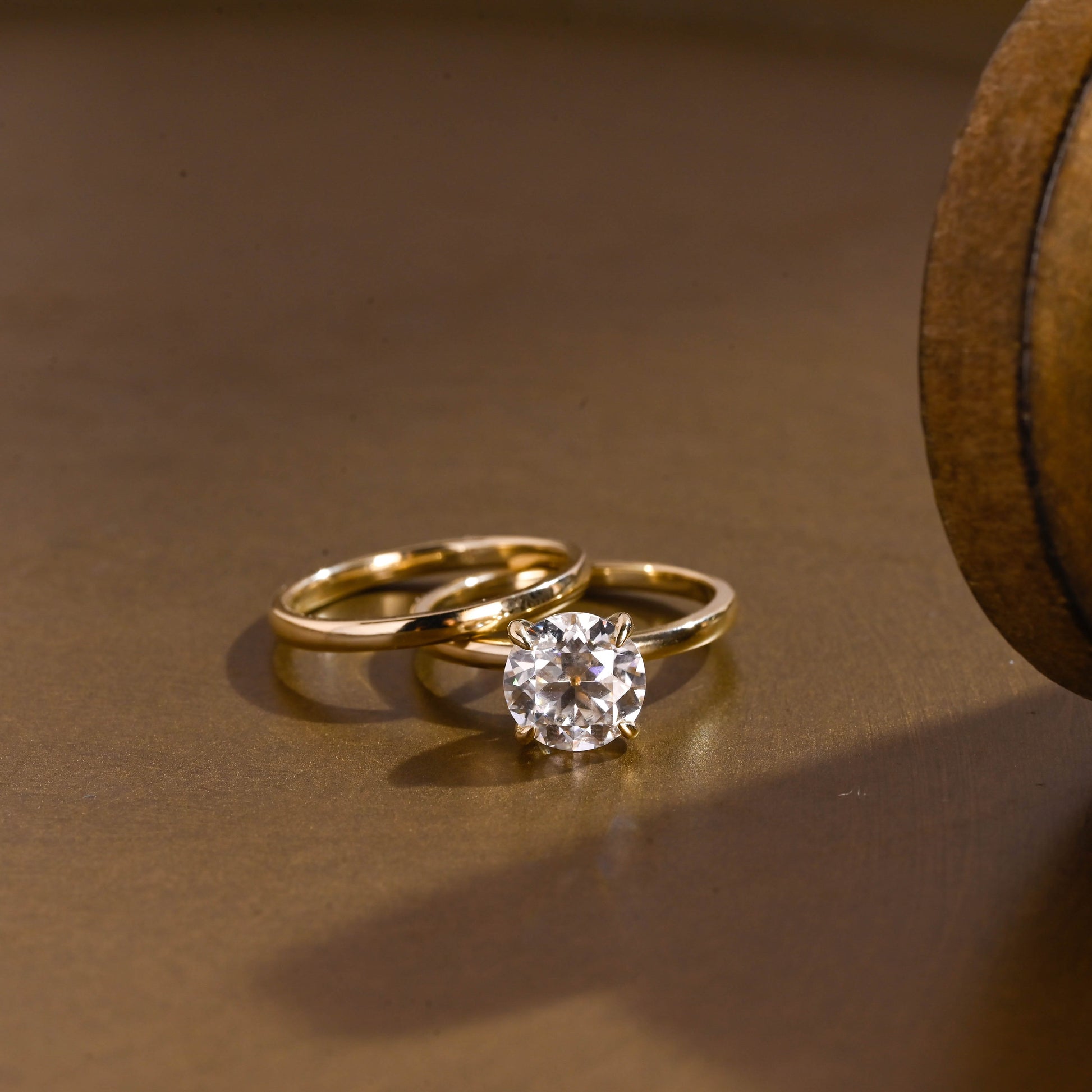 SquareJewelry round cut bridal set Solid Gold Dainty Solitaire Round Cut Moissanite Wedding Ring Set