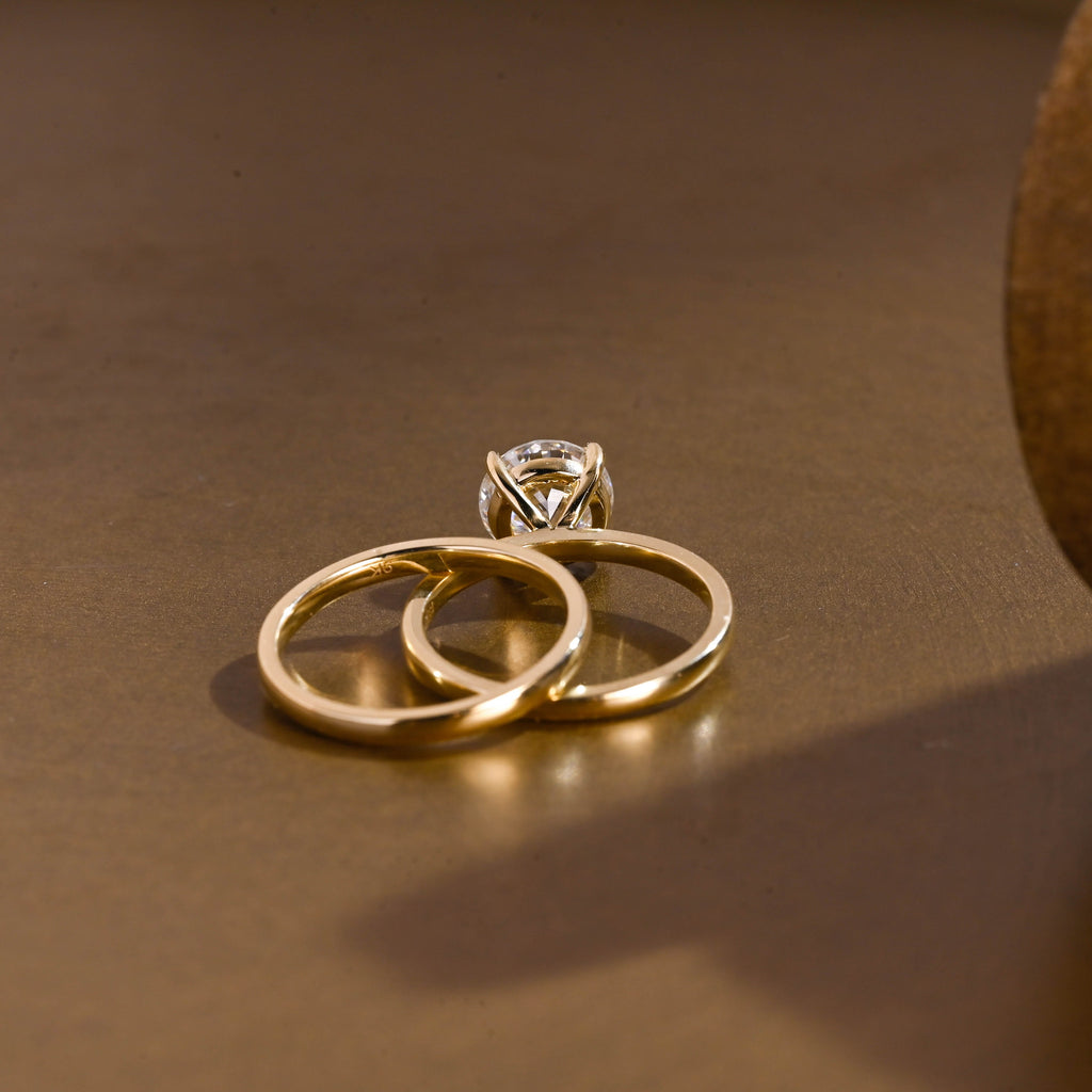 SquareJewelry round cut bridal set Solid Gold Dainty Solitaire Round Cut Moissanite Wedding Ring Set