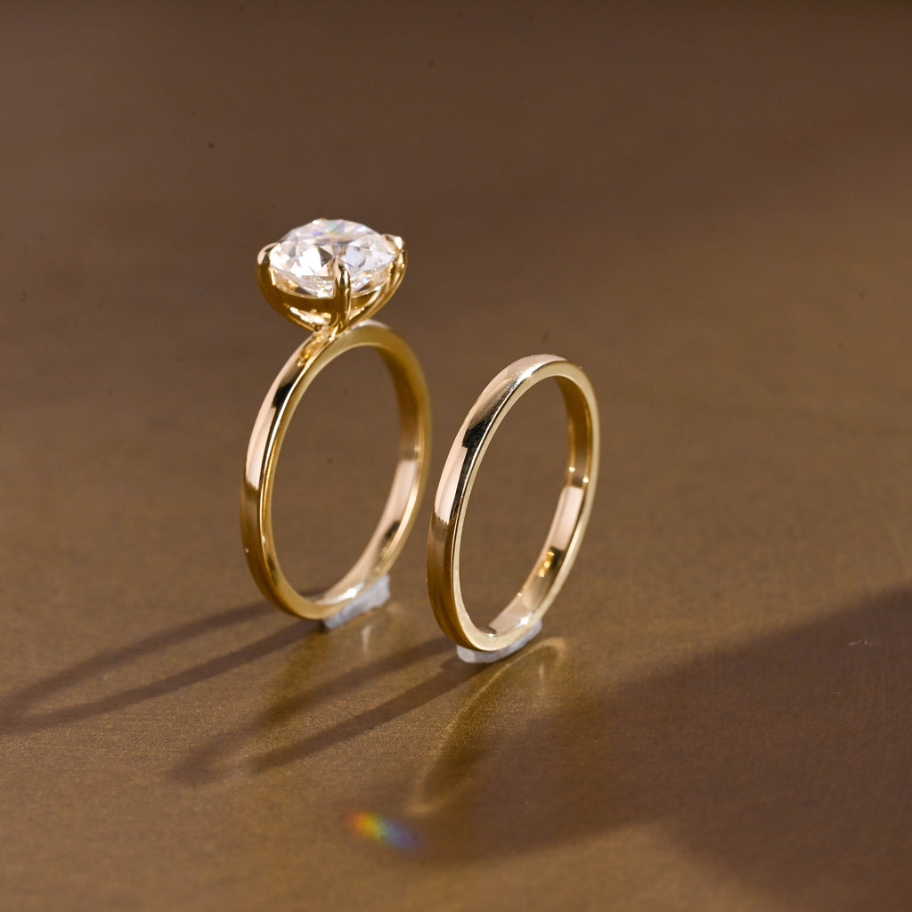 SquareJewelry round cut bridal set Solid Gold Dainty Solitaire Round Cut Moissanite Wedding Ring Set