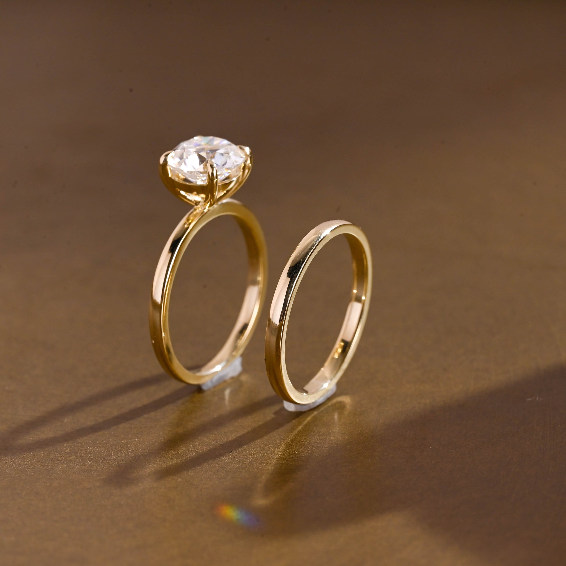 SquareJewelry round cut bridal set Solid Gold Dainty Solitaire Round Cut Moissanite Wedding Ring Set