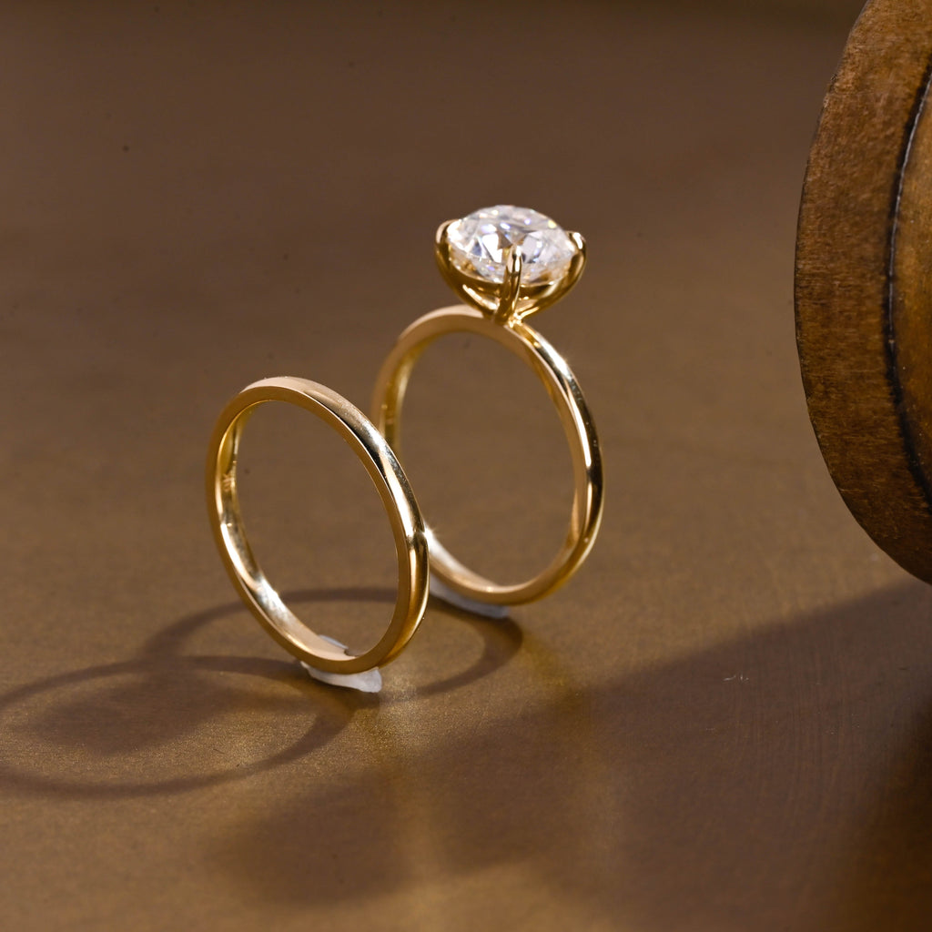 SquareJewelry round cut bridal set Solid Gold Dainty Solitaire Round Cut Moissanite Wedding Ring Set
