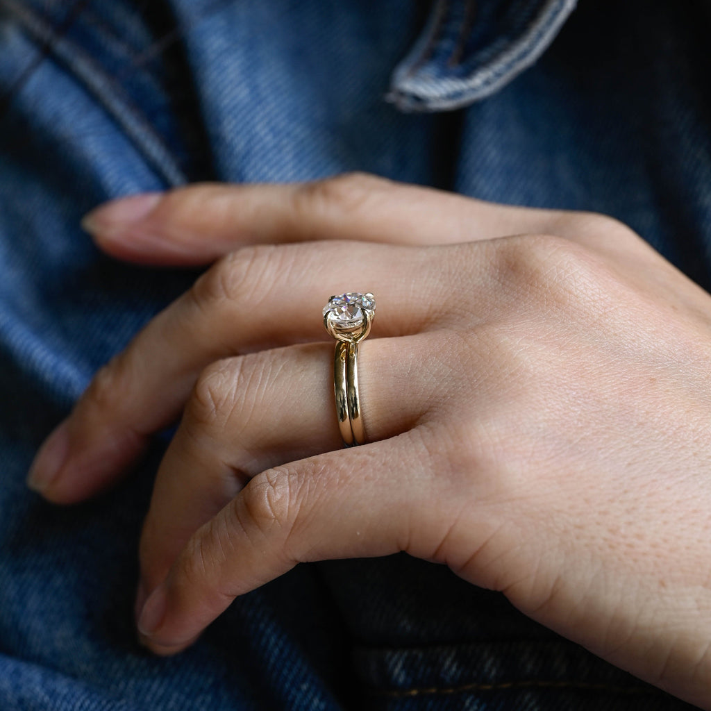 SquareJewelry round cut bridal set Solid Gold Dainty Solitaire Round Cut Moissanite Wedding Ring Set