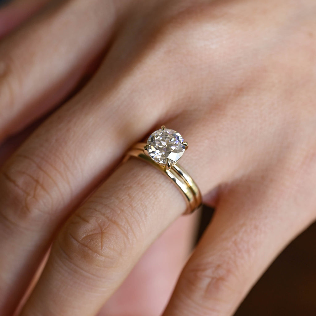SquareJewelry round cut bridal set Solid Gold Dainty Solitaire Round Cut Moissanite Wedding Ring Set