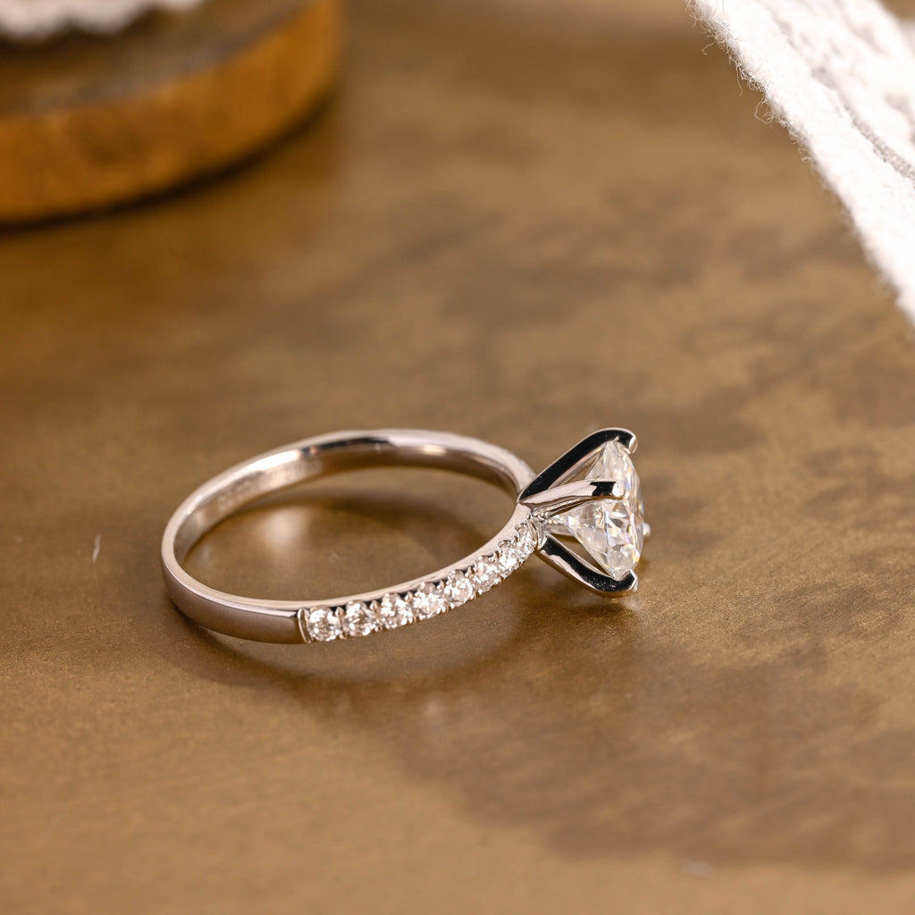SquareJewelry round cut moissanite engagement ring Pavé 4 Prongs Round Moissanite Engagement Ring