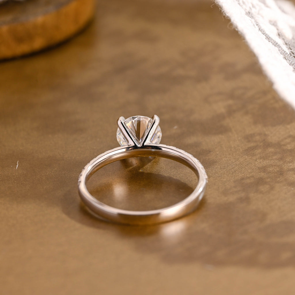 SquareJewelry round cut moissanite engagement ring Pavé 4 Prongs Round Moissanite Engagement Ring