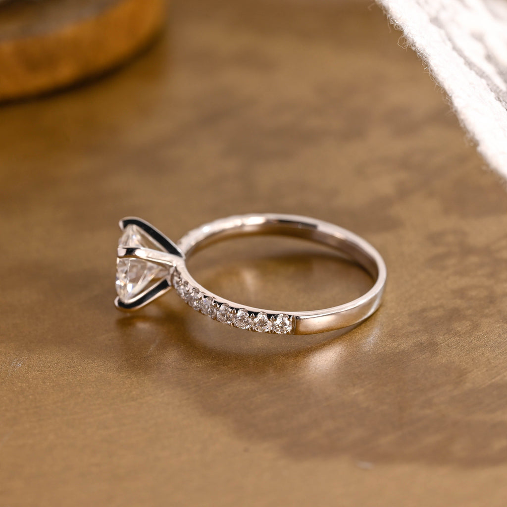 SquareJewelry round cut moissanite engagement ring Pavé 4 Prongs Round Moissanite Engagement Ring