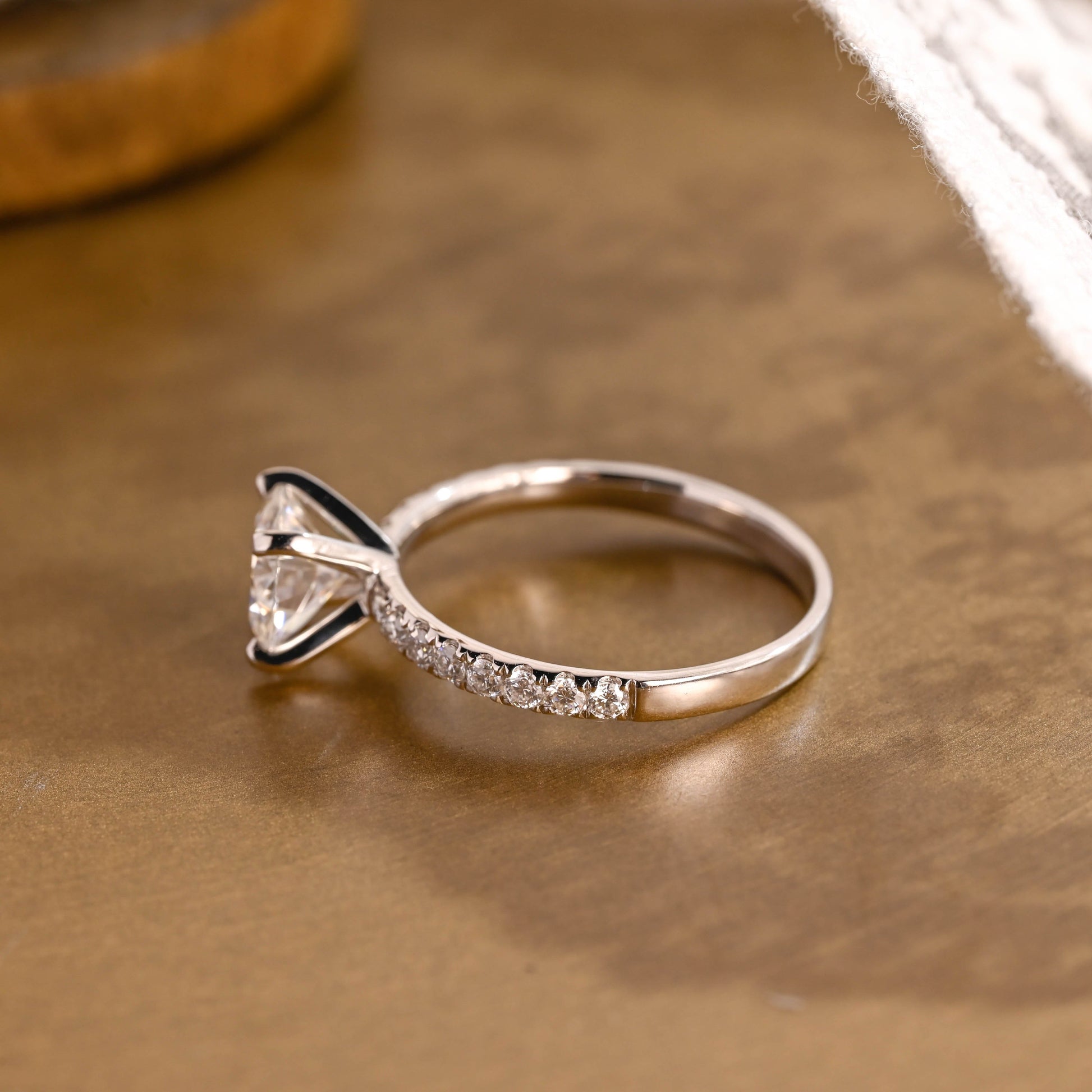 SquareJewelry round cut moissanite engagement ring Pavé 4 Prongs Round Moissanite Engagement Ring