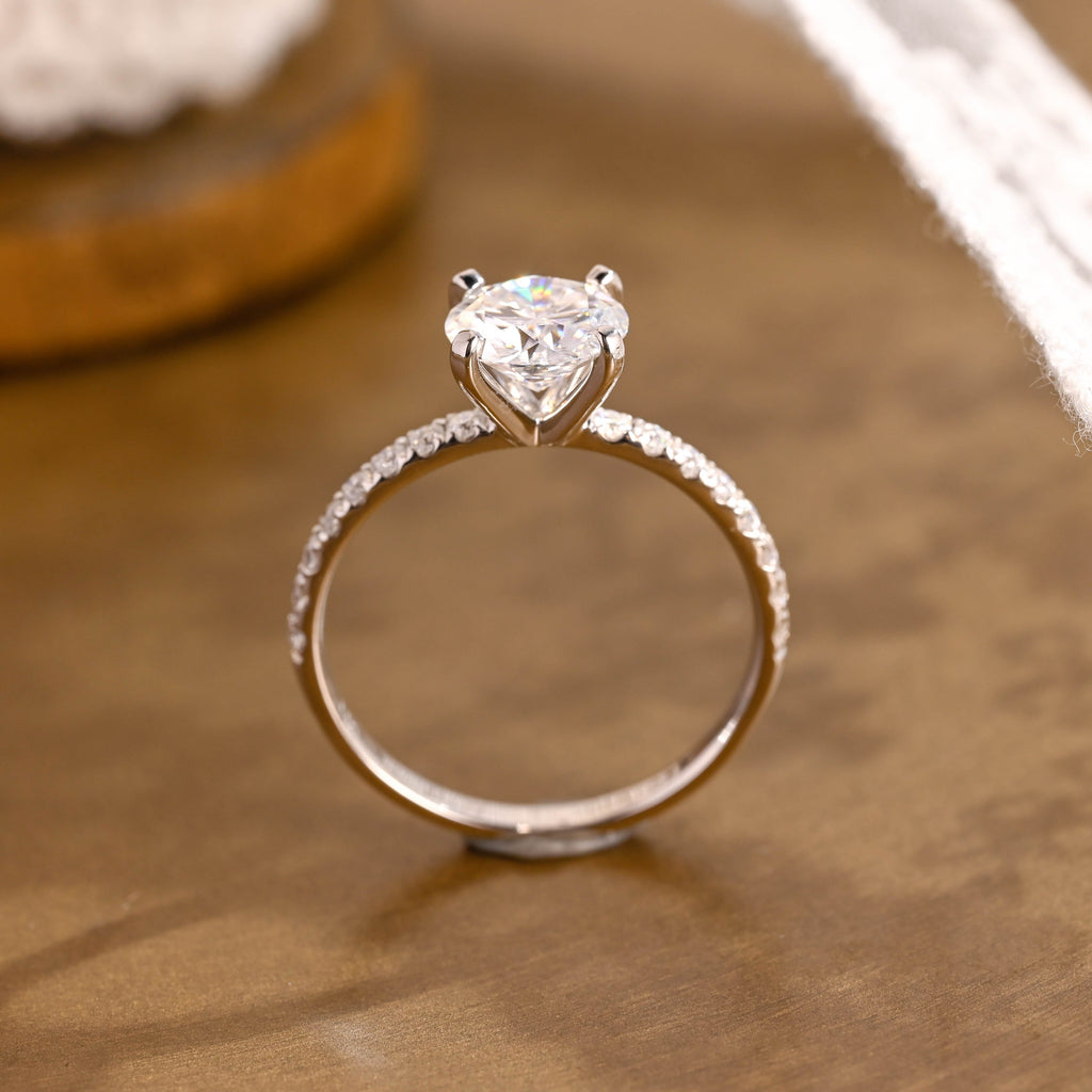 SquareJewelry round cut moissanite engagement ring Pavé 4 Prongs Round Moissanite Engagement Ring