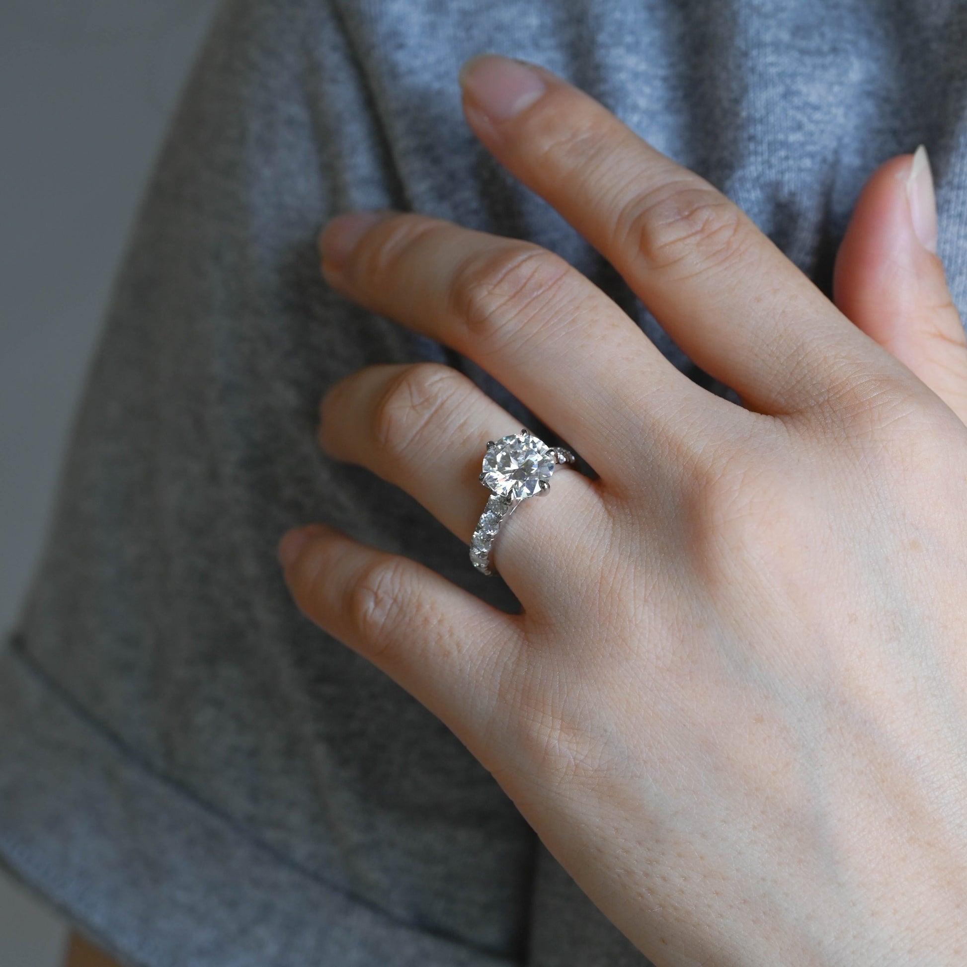 SquareJewelry round cut moissanite engagement ring Solid Gold 3.5MM Width Round Cut Moissanite Engagement Ring
