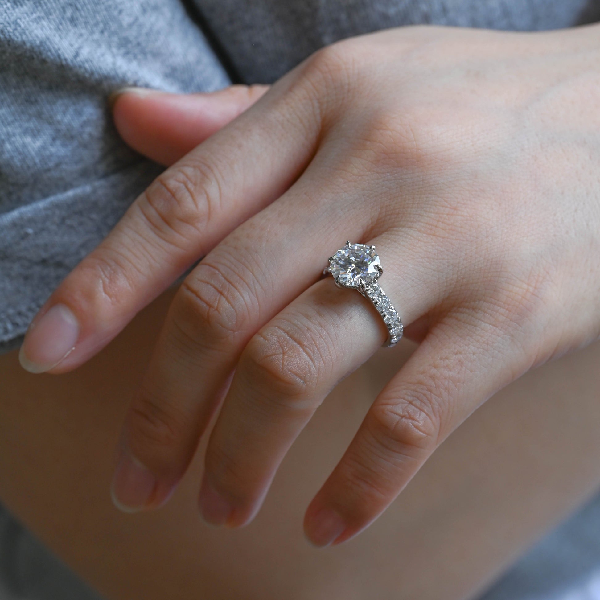 SquareJewelry round cut moissanite engagement ring Solid Gold 3.5MM Width Round Cut Moissanite Engagement Ring