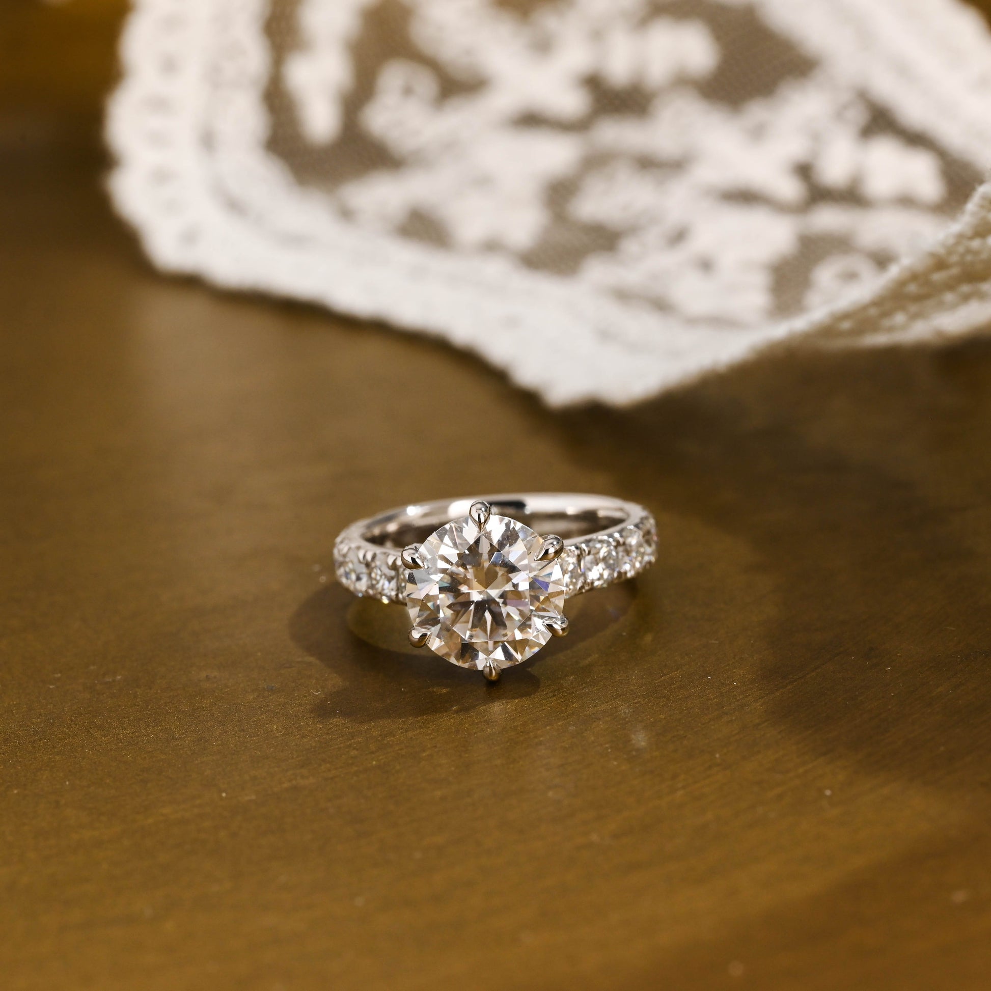 SquareJewelry round cut moissanite engagement ring Solid Gold 3.5MM Width Round Cut Moissanite Engagement Ring
