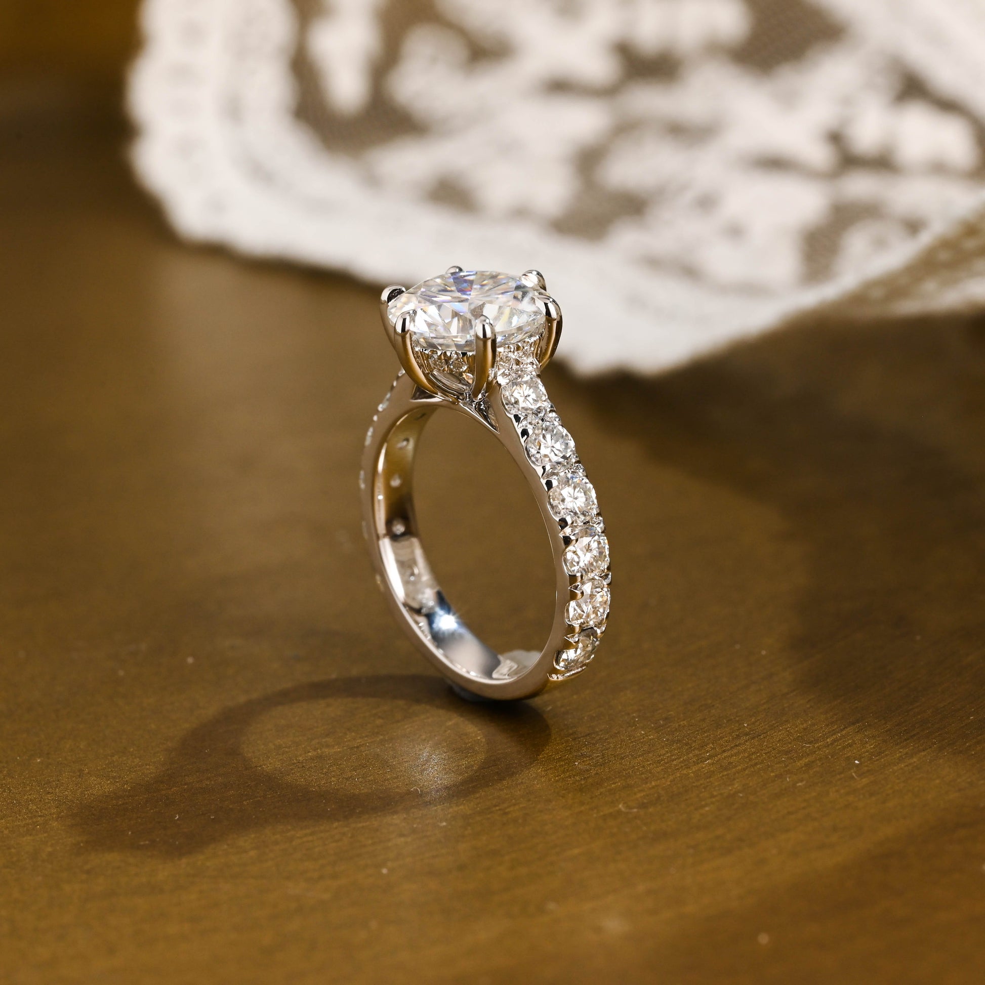 SquareJewelry round cut moissanite engagement ring Solid Gold 3.5MM Width Round Cut Moissanite Engagement Ring