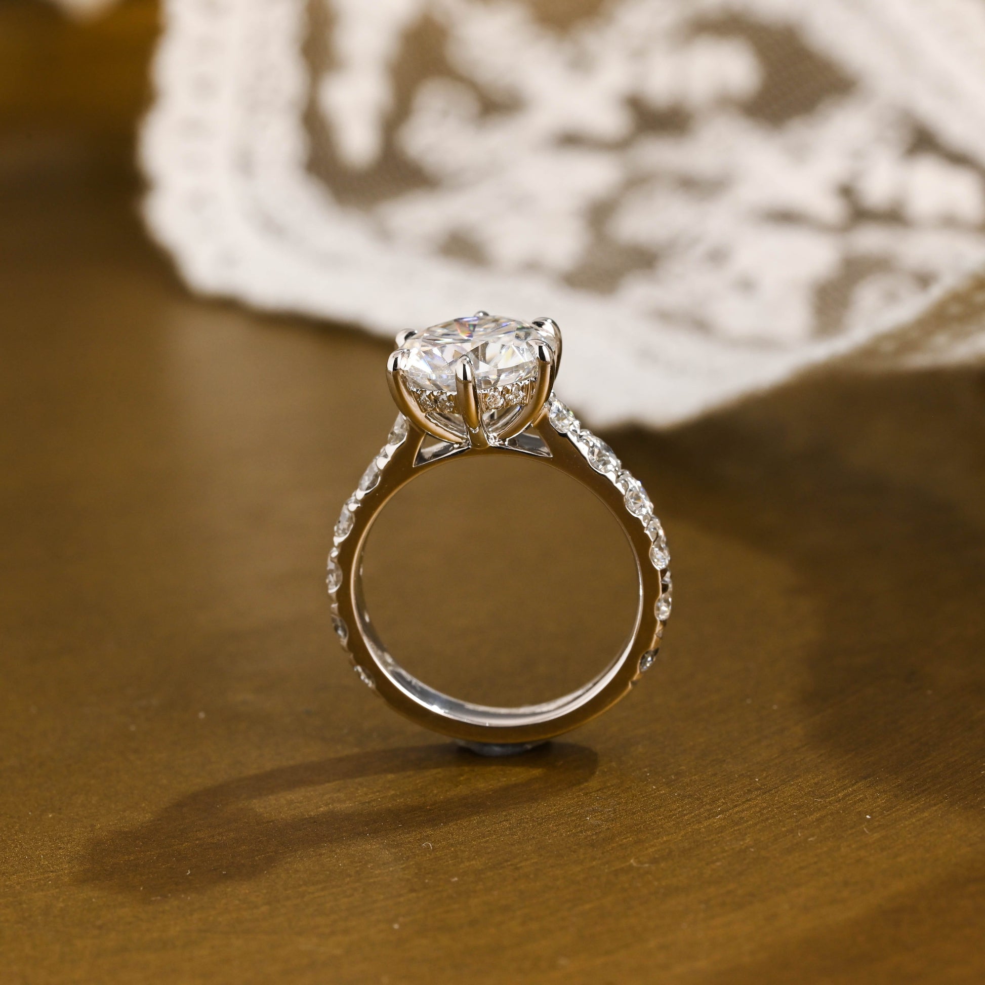 SquareJewelry round cut moissanite engagement ring Solid Gold 3.5MM Width Round Cut Moissanite Engagement Ring