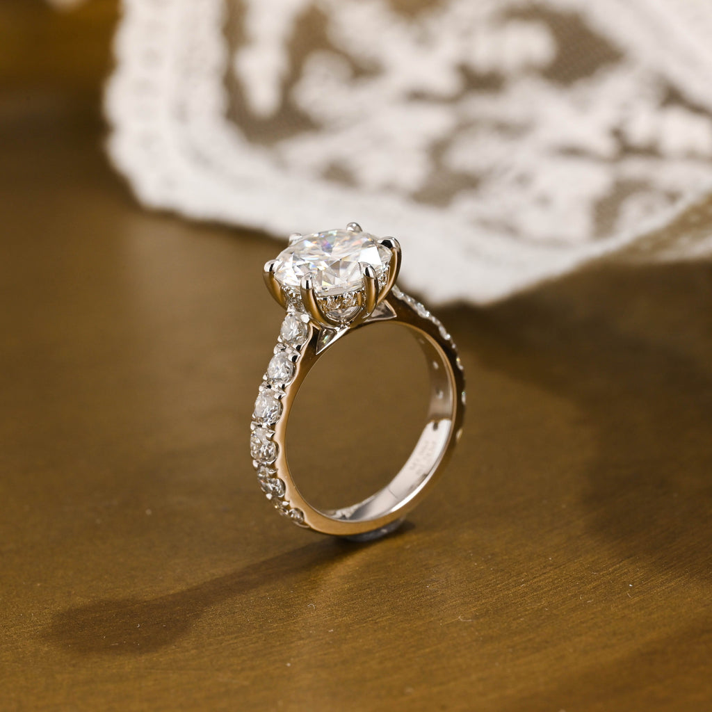 SquareJewelry round cut moissanite engagement ring Solid Gold 3.5MM Width Round Cut Moissanite Engagement Ring