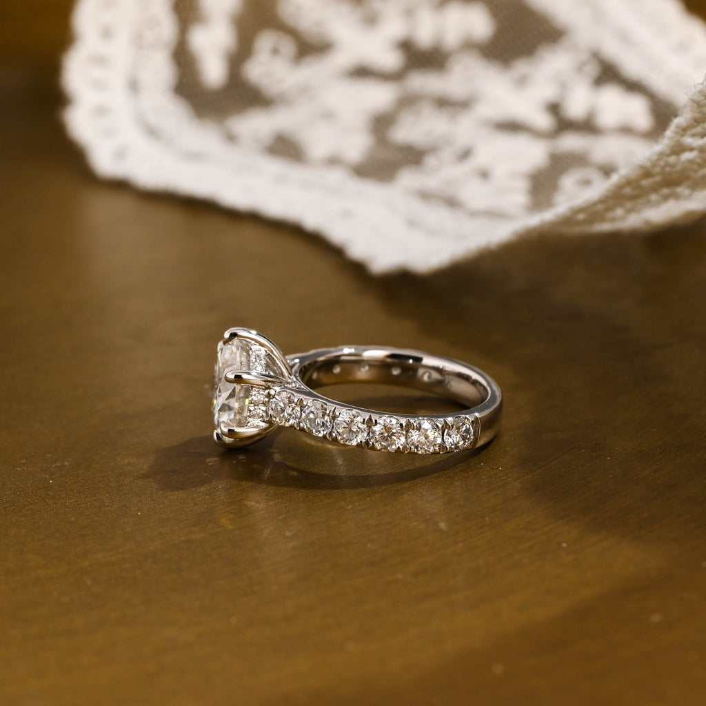 SquareJewelry round cut moissanite engagement ring Solid Gold 3.5MM Width Round Cut Moissanite Engagement Ring