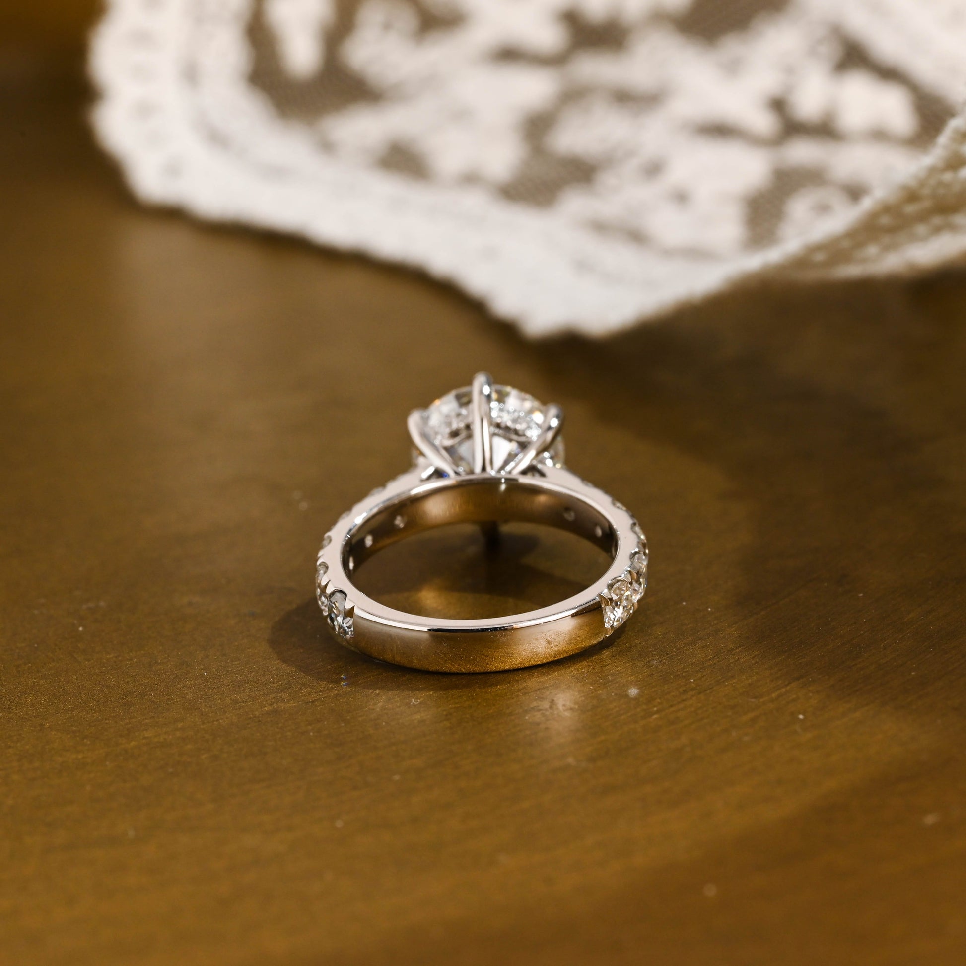 SquareJewelry round cut moissanite engagement ring Solid Gold 3.5MM Width Round Cut Moissanite Engagement Ring