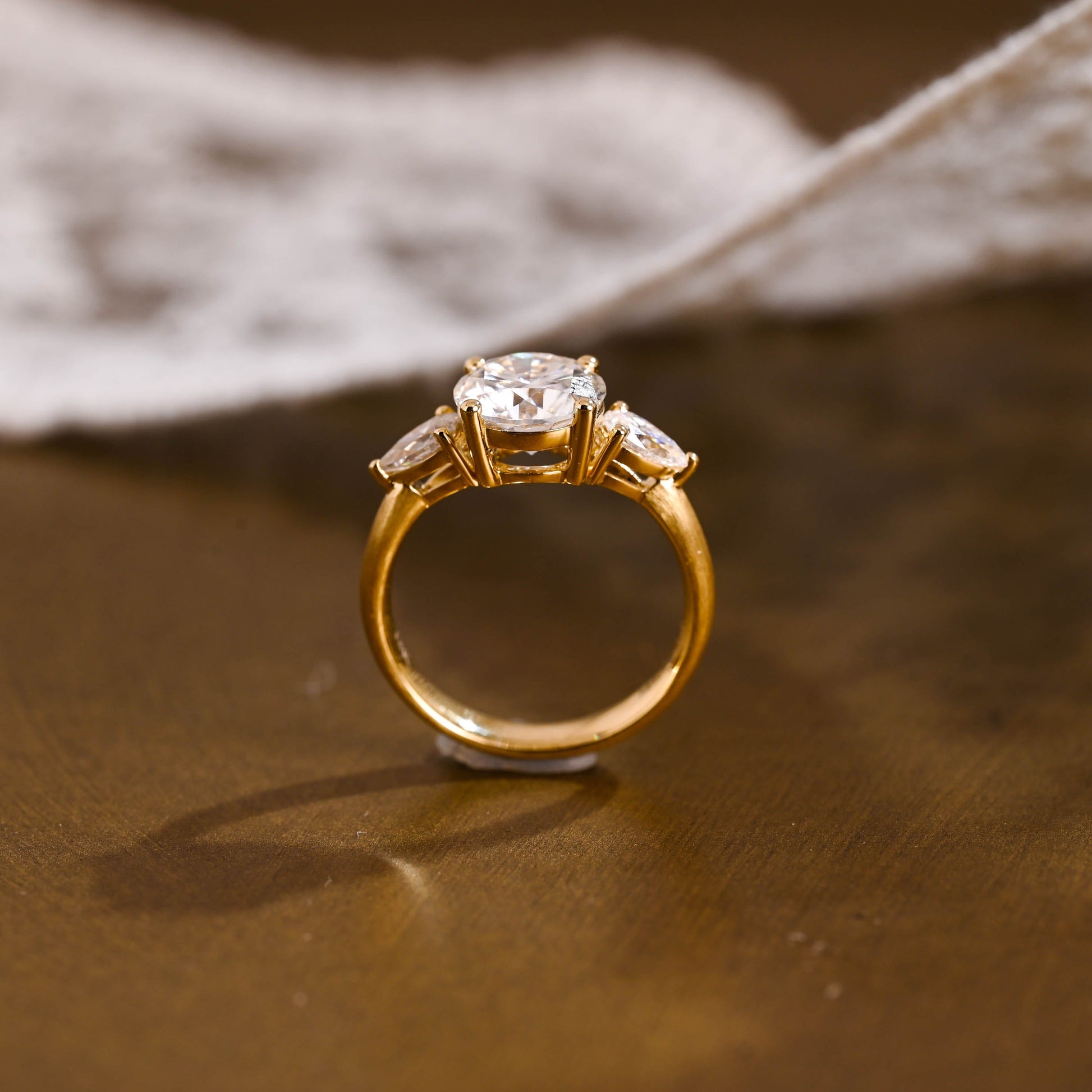 SquareJewelry round cut moissanite engagement ring Solid Gold 3mm Satin Finished Round Cut Moissanite Engagement Ring