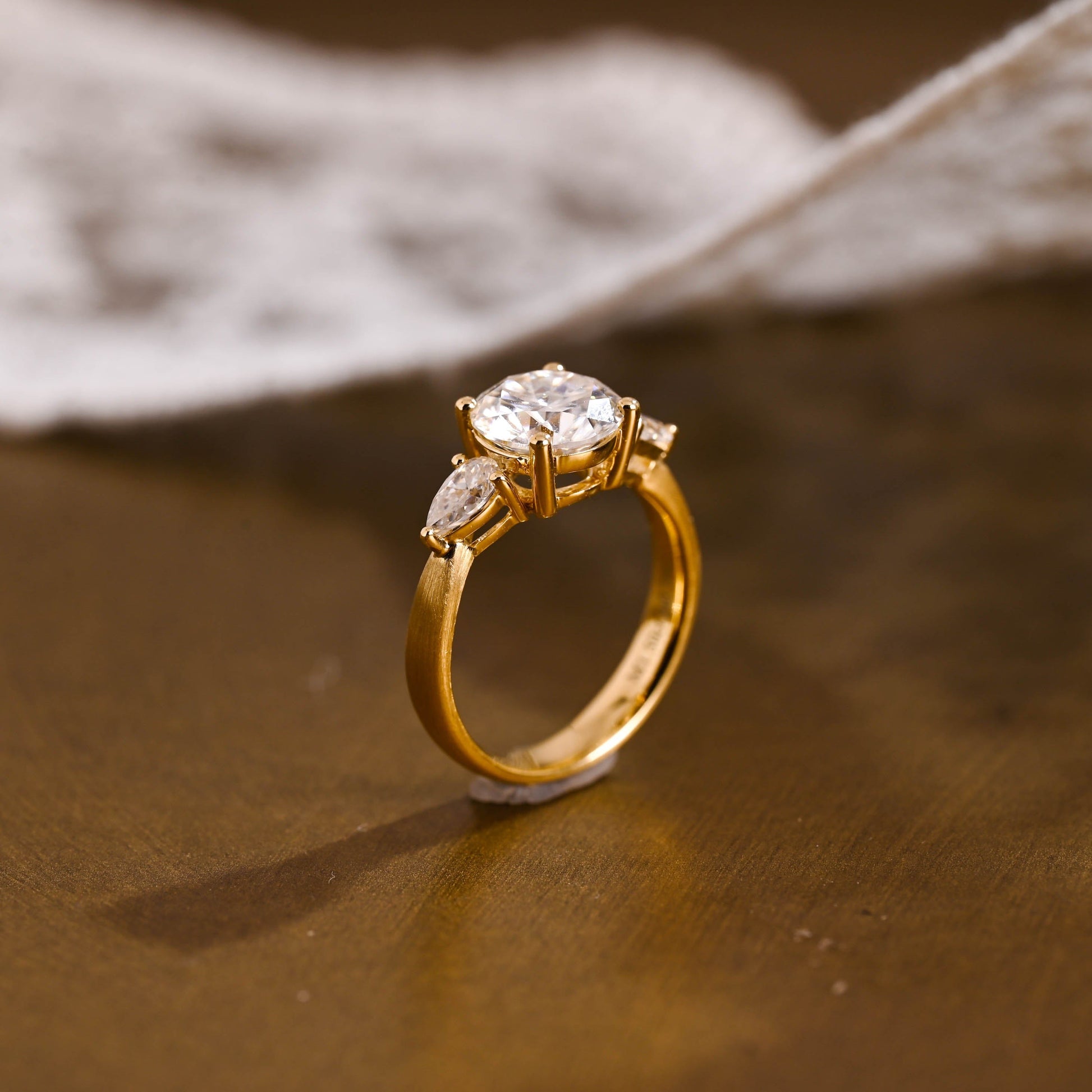 SquareJewelry round cut moissanite engagement ring Solid Gold 3mm Satin Finished Round Cut Moissanite Engagement Ring
