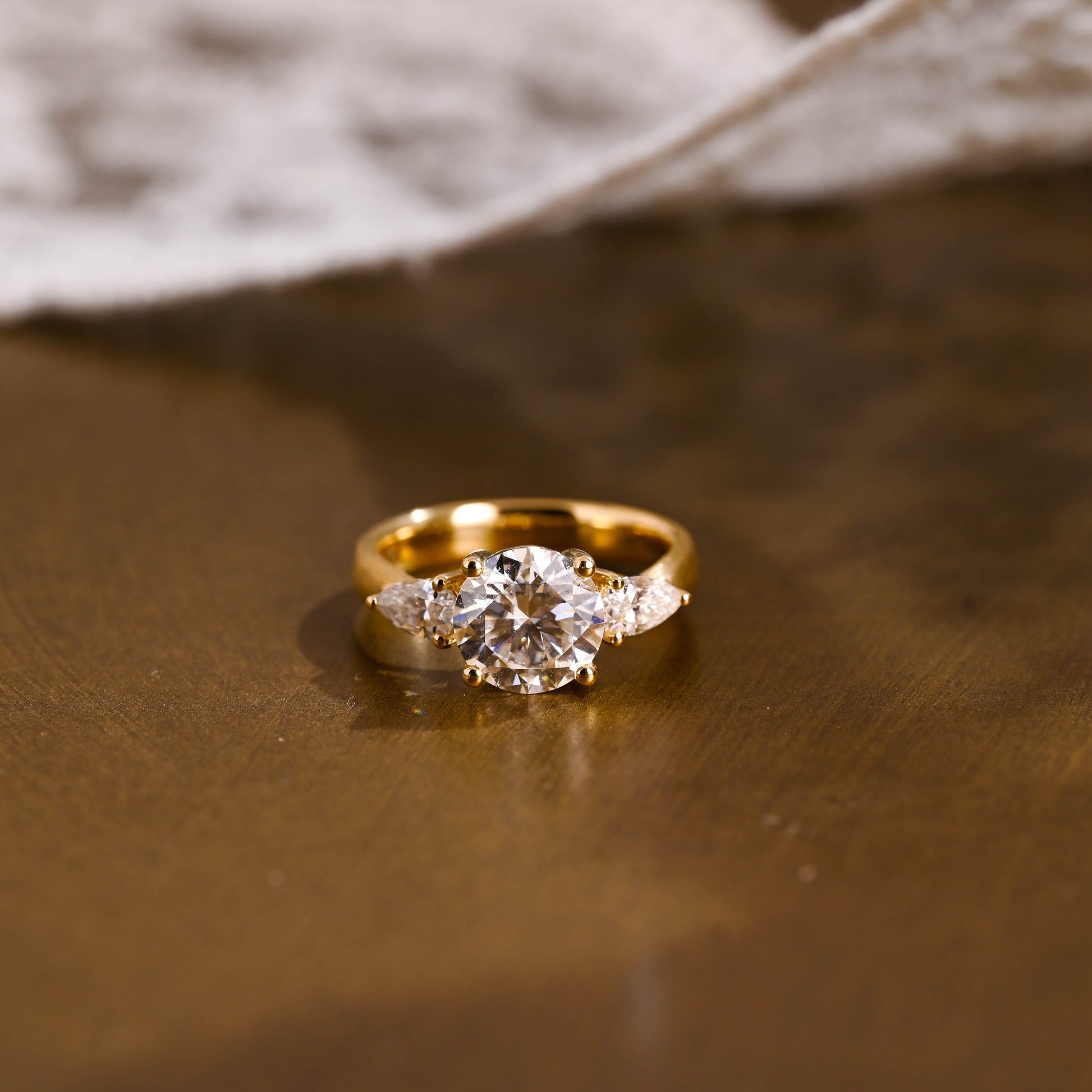 SquareJewelry round cut moissanite engagement ring Solid Gold 3mm Satin Finished Round Cut Moissanite Engagement Ring