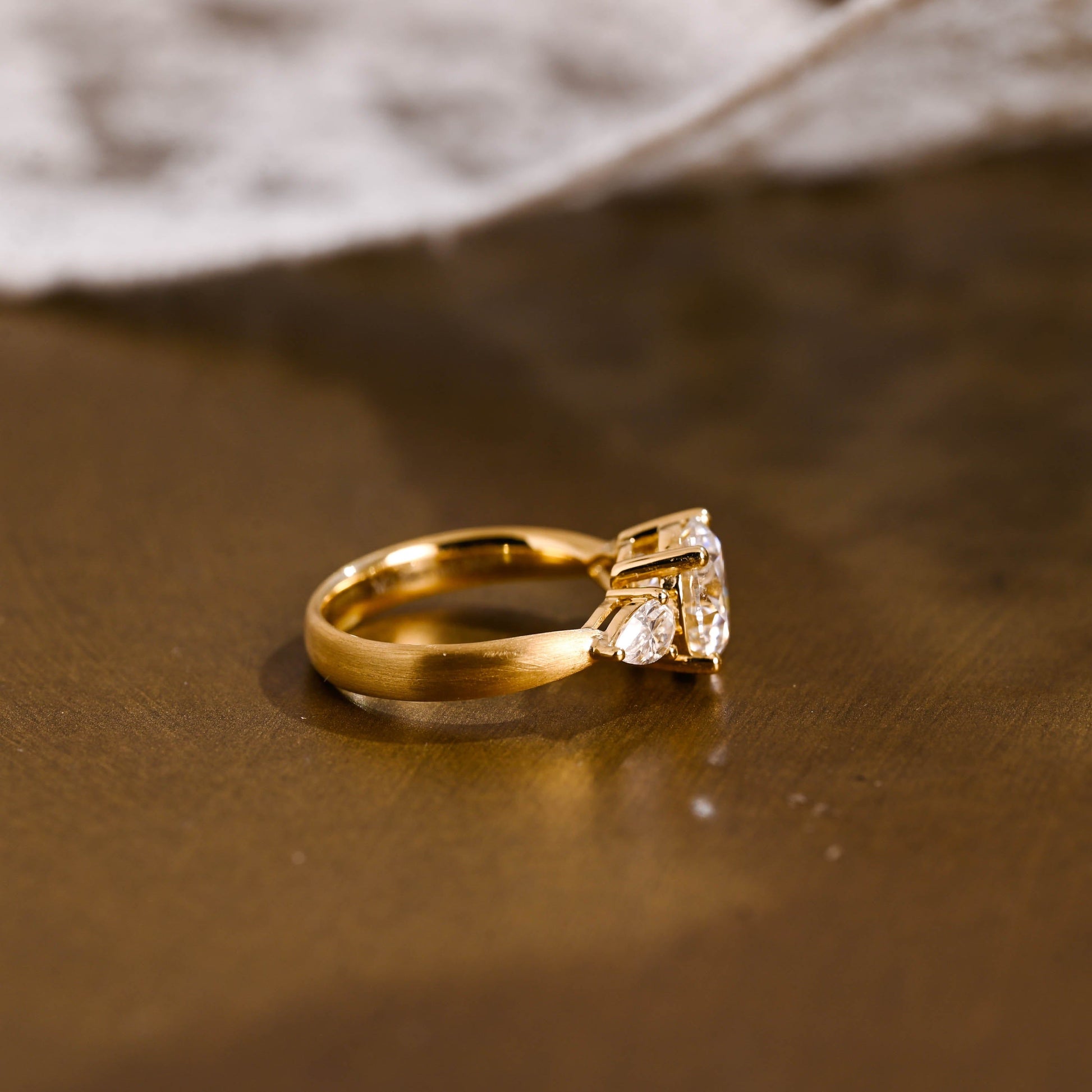 SquareJewelry round cut moissanite engagement ring Solid Gold 3mm Satin Finished Round Cut Moissanite Engagement Ring