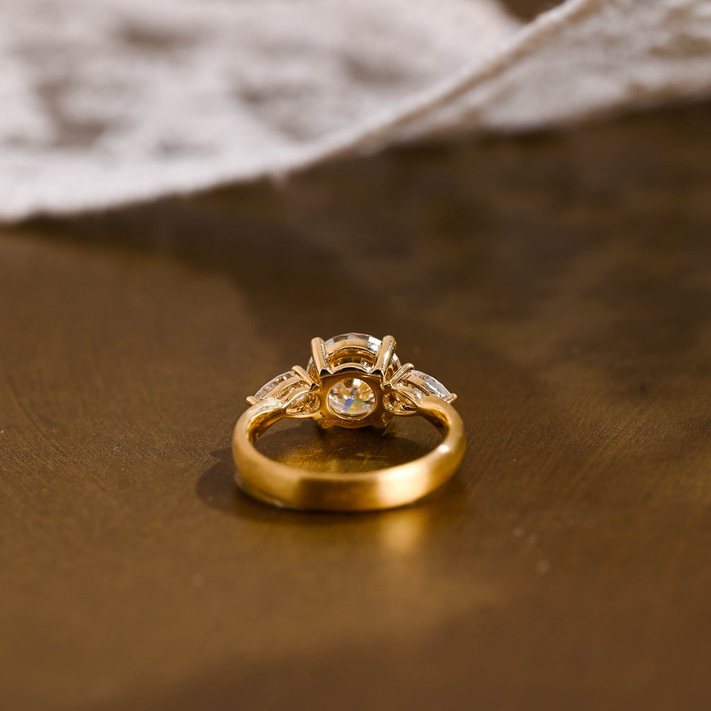 SquareJewelry round cut moissanite engagement ring Solid Gold 3mm Satin Finished Round Cut Moissanite Engagement Ring