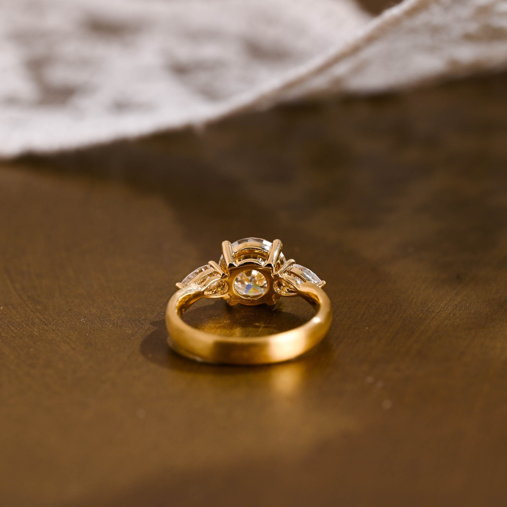 SquareJewelry round cut moissanite engagement ring Solid Gold 3mm Satin Finished Round Cut Moissanite Engagement Ring