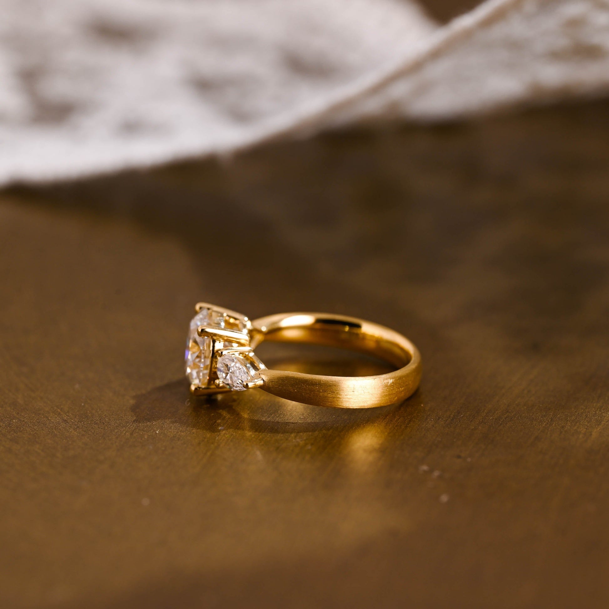 SquareJewelry round cut moissanite engagement ring Solid Gold 3mm Satin Finished Round Cut Moissanite Engagement Ring