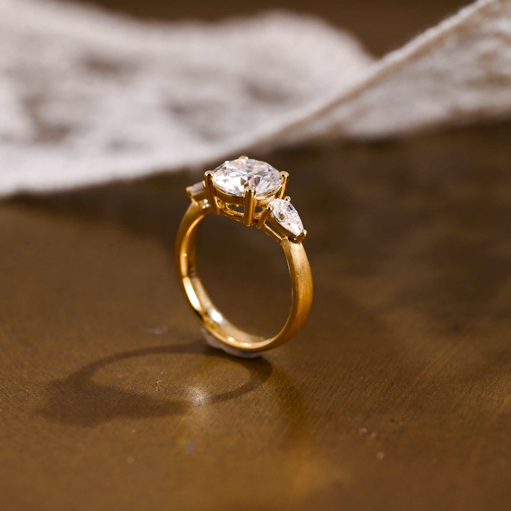 SquareJewelry round cut moissanite engagement ring Solid Gold 3mm Satin Finished Round Cut Moissanite Engagement Ring