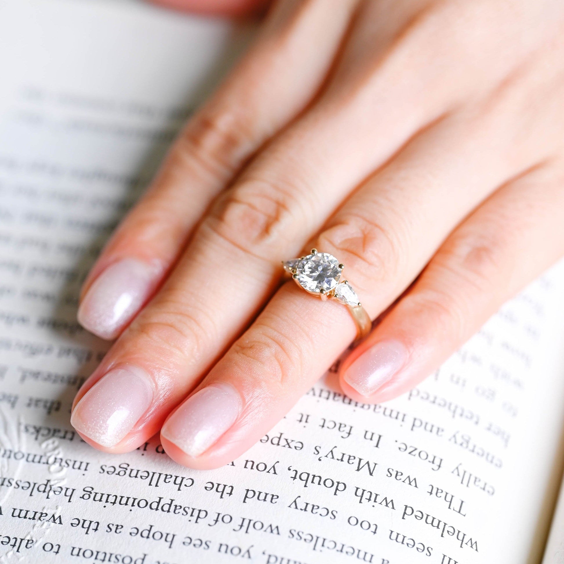 SquareJewelry round cut moissanite engagement ring Solid Gold 3mm Satin Finished Round Cut Moissanite Engagement Ring