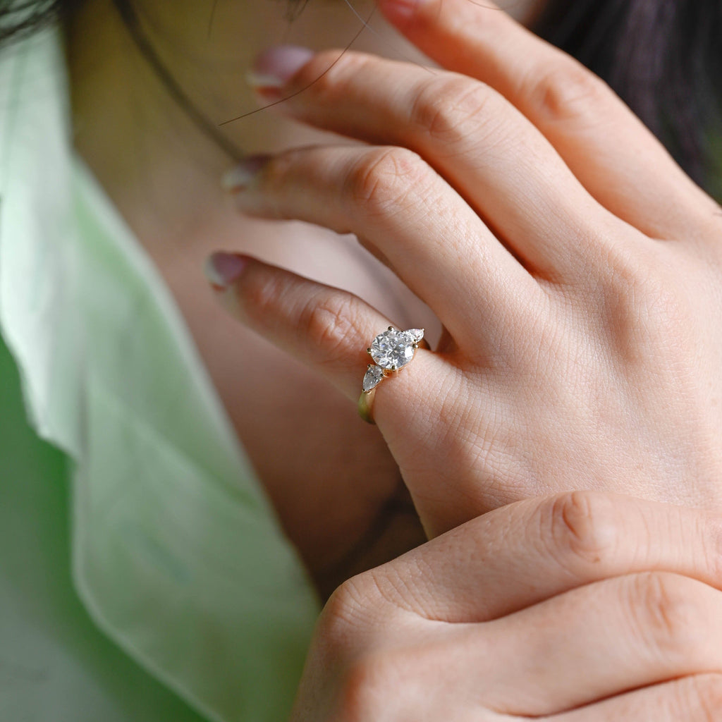 SquareJewelry round cut moissanite engagement ring Solid Gold 3mm Satin Finished Round Cut Moissanite Engagement Ring