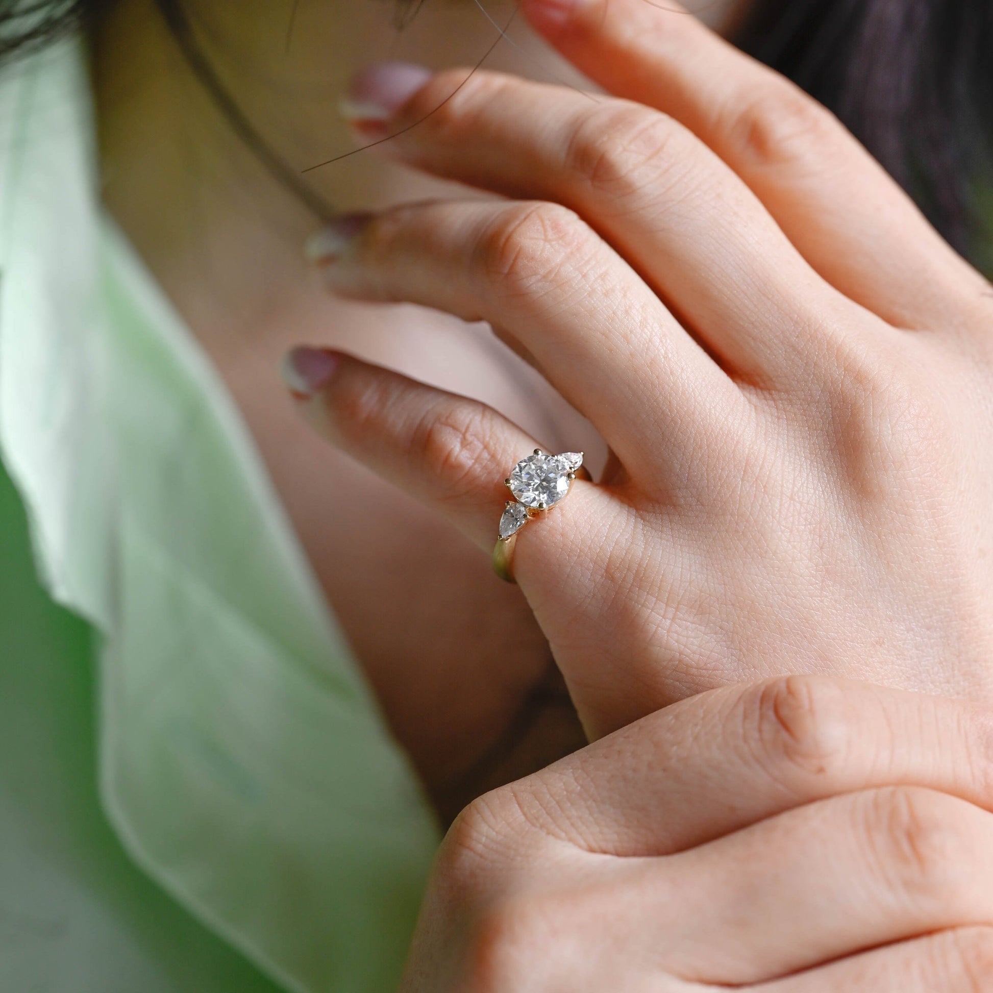 SquareJewelry round cut moissanite engagement ring Solid Gold 3mm Satin Finished Round Cut Moissanite Engagement Ring