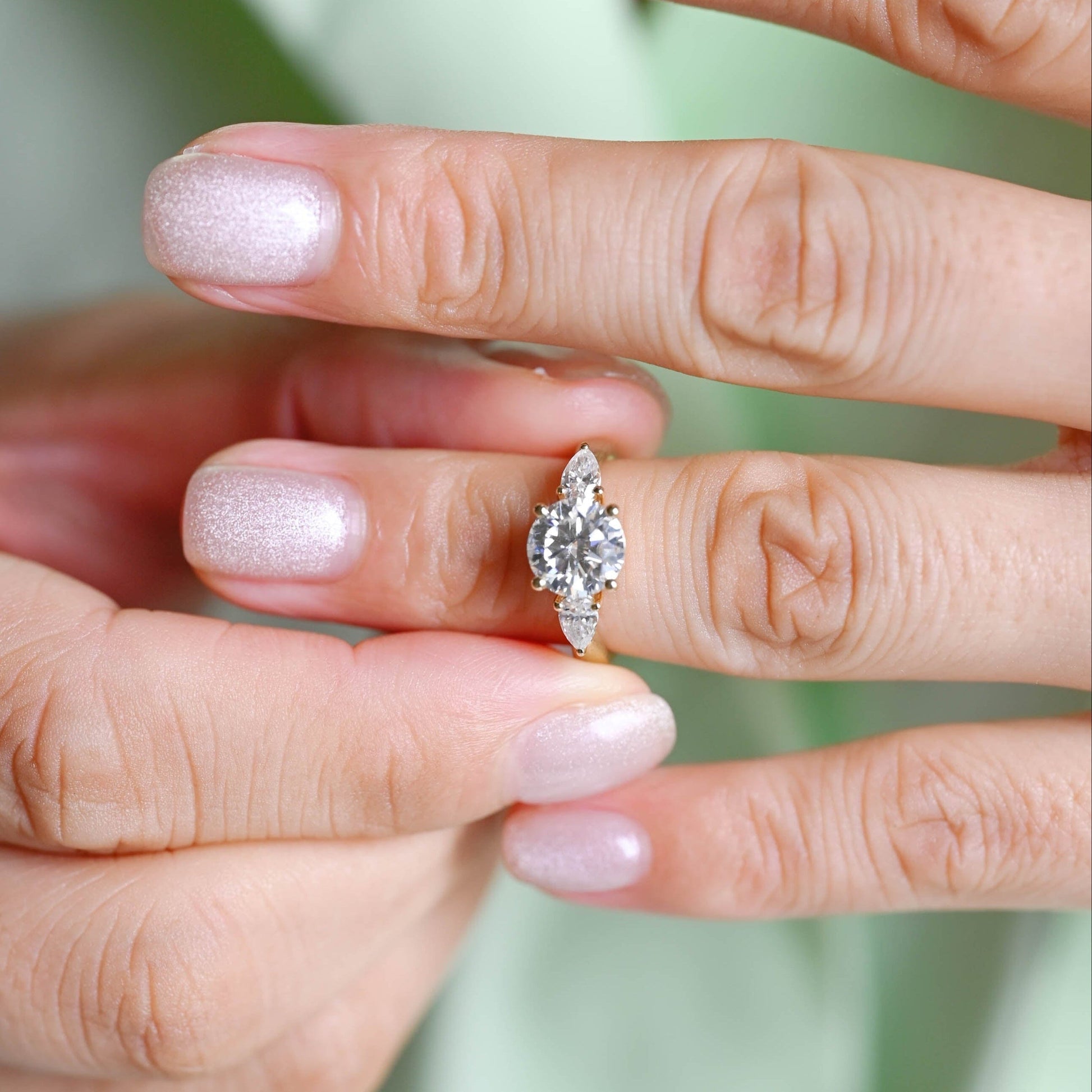 SquareJewelry round cut moissanite engagement ring Solid Gold 3mm Satin Finished Round Cut Moissanite Engagement Ring