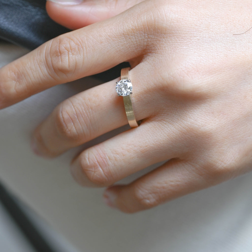 SquareJewelry round cut moissanite engagement ring Solid Gold 3mm Thick Solitaire Round Cut Moissanite Engagement Ring