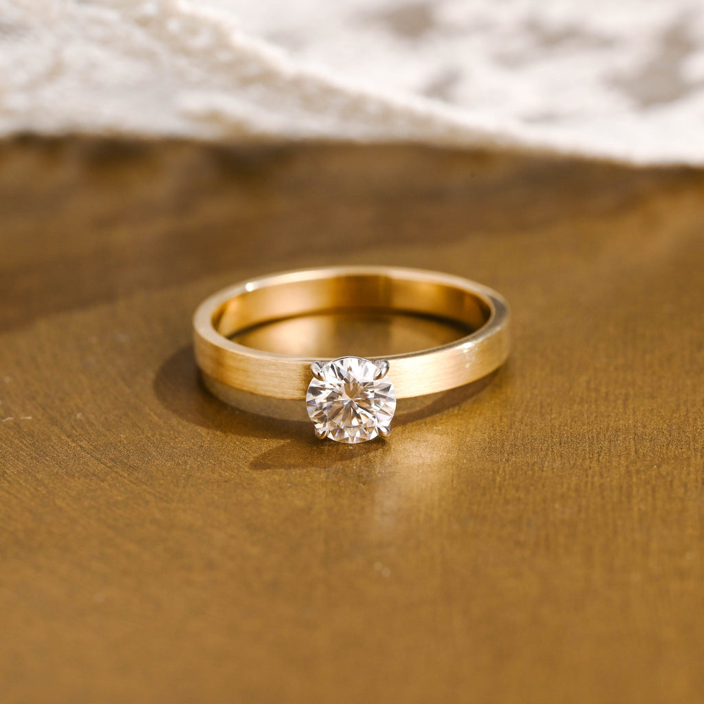 SquareJewelry round cut moissanite engagement ring Solid Gold 3mm Thick Solitaire Round Cut Moissanite Engagement Ring