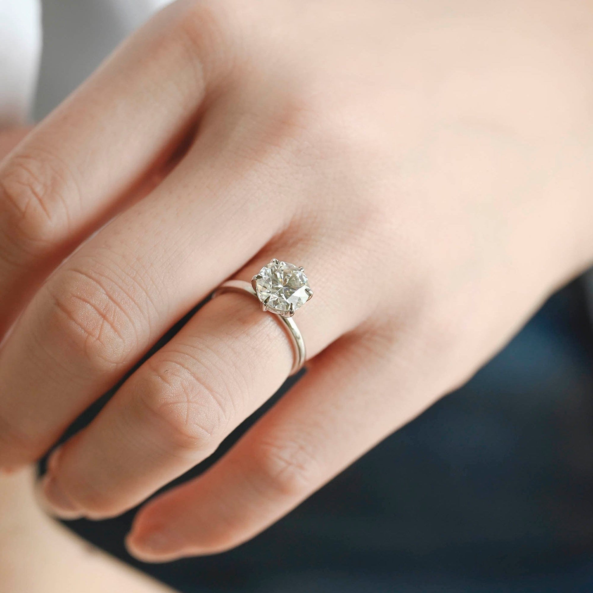 SquareJewelry round cut moissanite engagement ring Solid Gold 6 Prongs Solitaire Round Cut Moissanite Engagement Ring