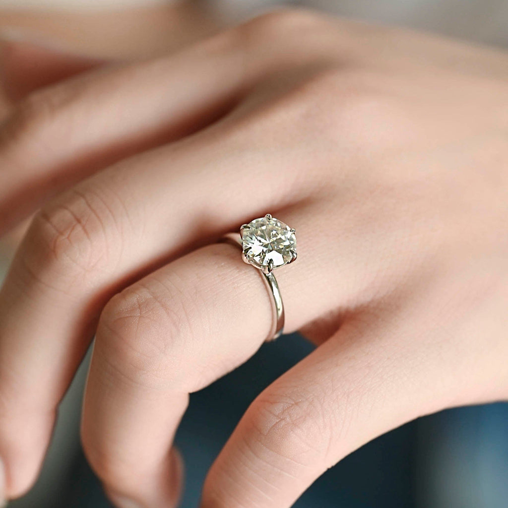 SquareJewelry round cut moissanite engagement ring Solid Gold 6 Prongs Solitaire Round Cut Moissanite Engagement Ring