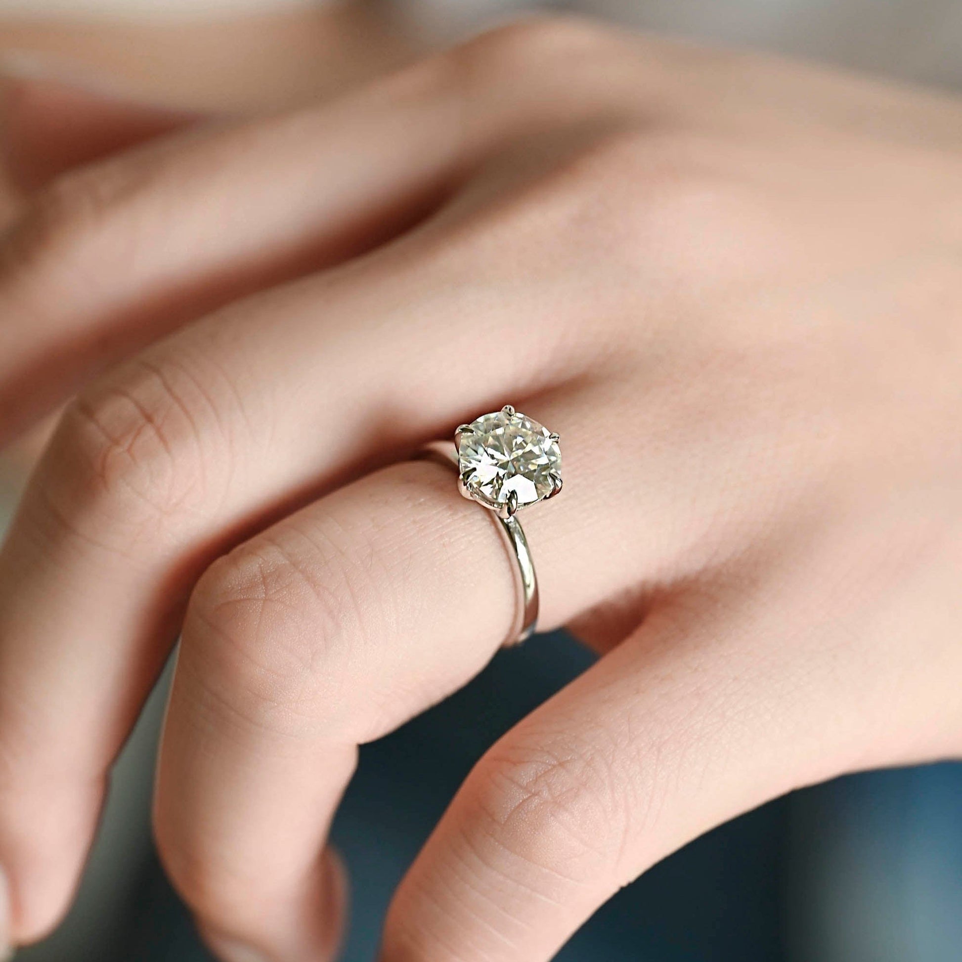 SquareJewelry round cut moissanite engagement ring Solid Gold 6 Prongs Solitaire Round Cut Moissanite Engagement Ring