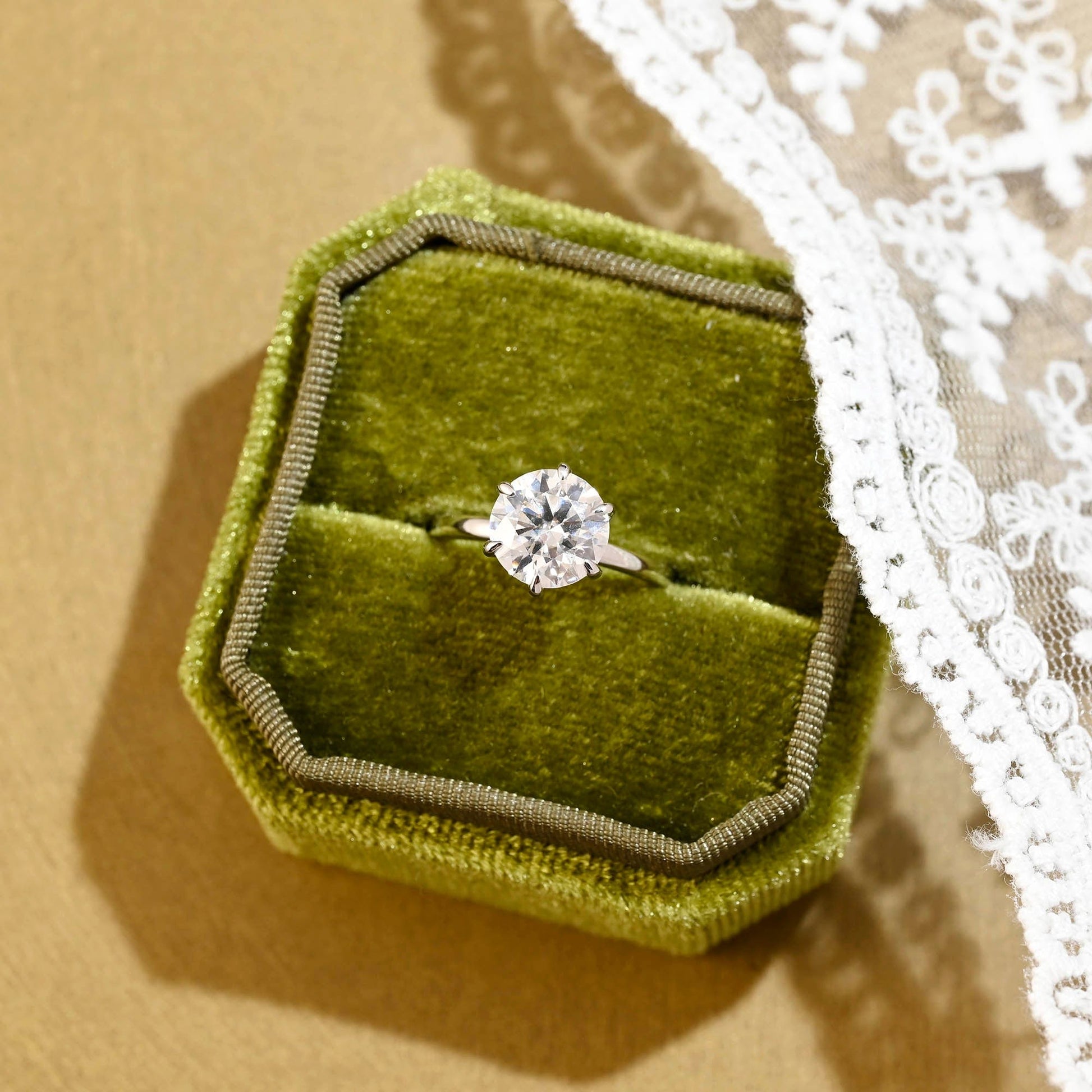SquareJewelry round cut moissanite engagement ring Solid Gold 6 Prongs Solitaire Round Cut Moissanite Engagement Ring