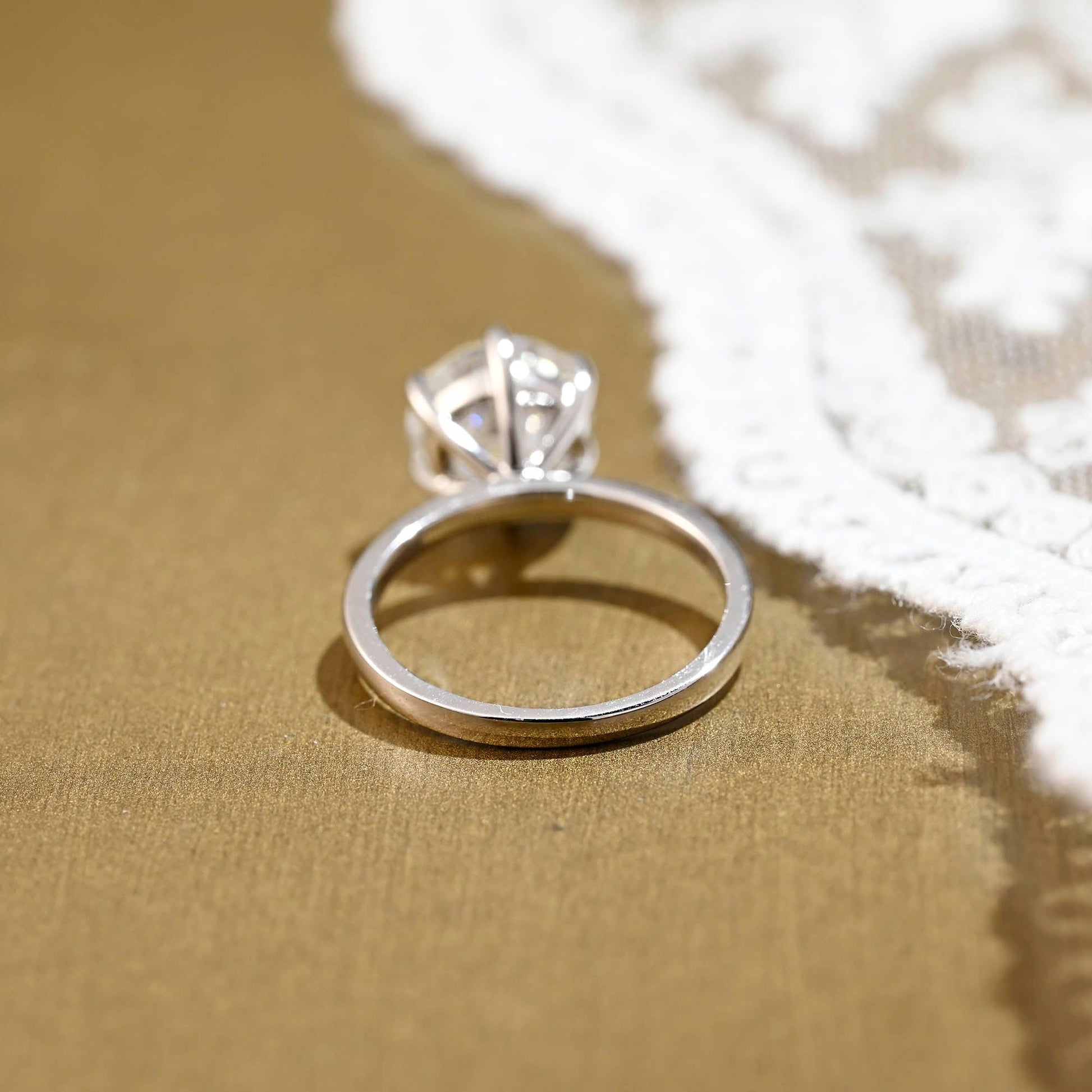 SquareJewelry round cut moissanite engagement ring Solid Gold 6 Prongs Solitaire Round Cut Moissanite Engagement Ring