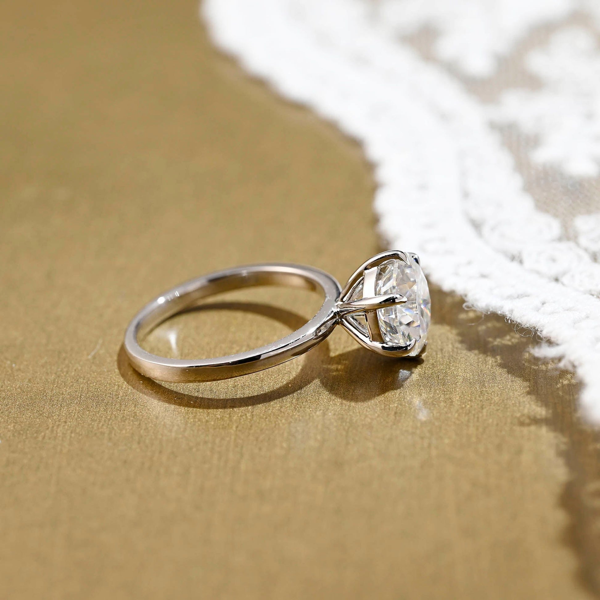 SquareJewelry round cut moissanite engagement ring Solid Gold 6 Prongs Solitaire Round Cut Moissanite Engagement Ring