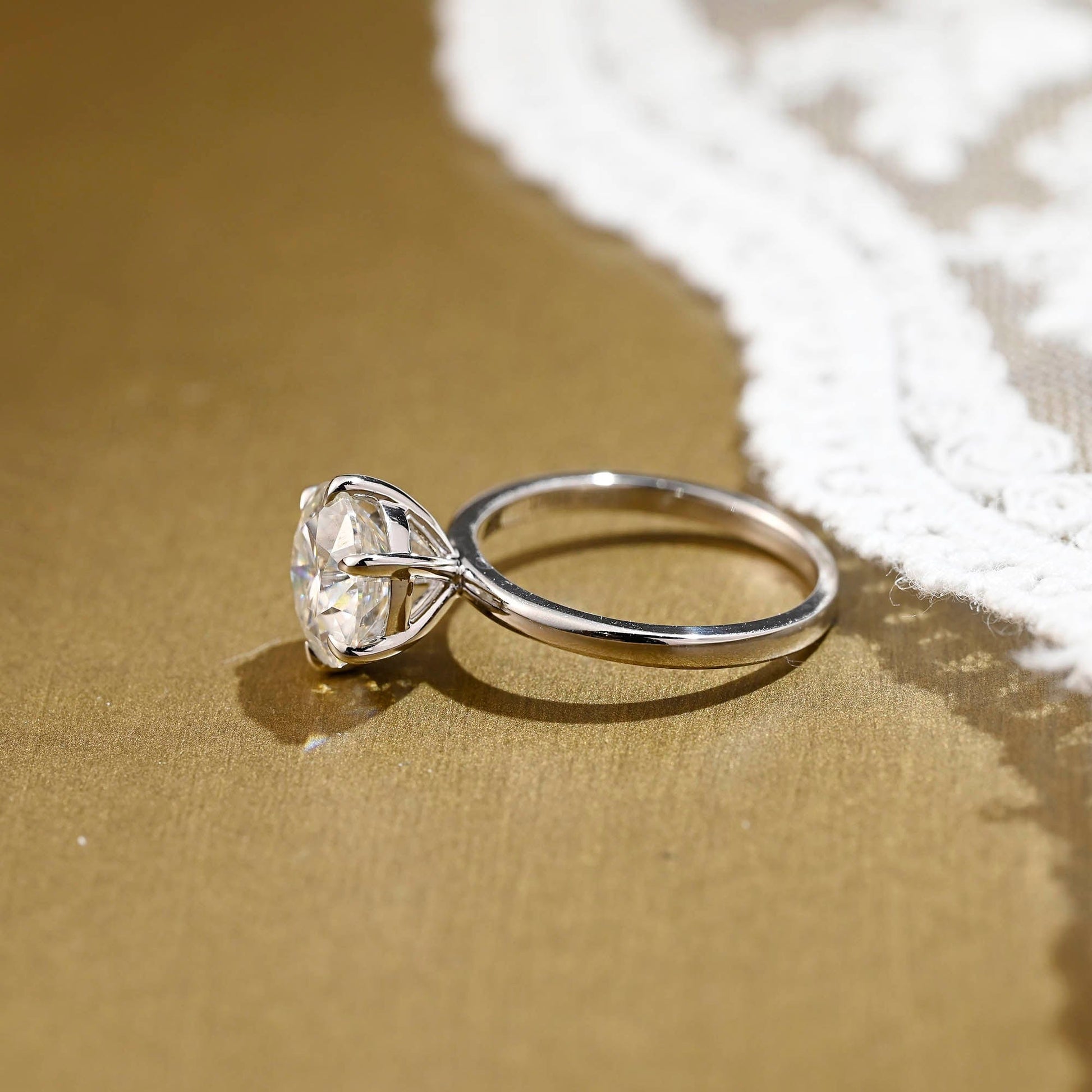 SquareJewelry round cut moissanite engagement ring Solid Gold 6 Prongs Solitaire Round Cut Moissanite Engagement Ring